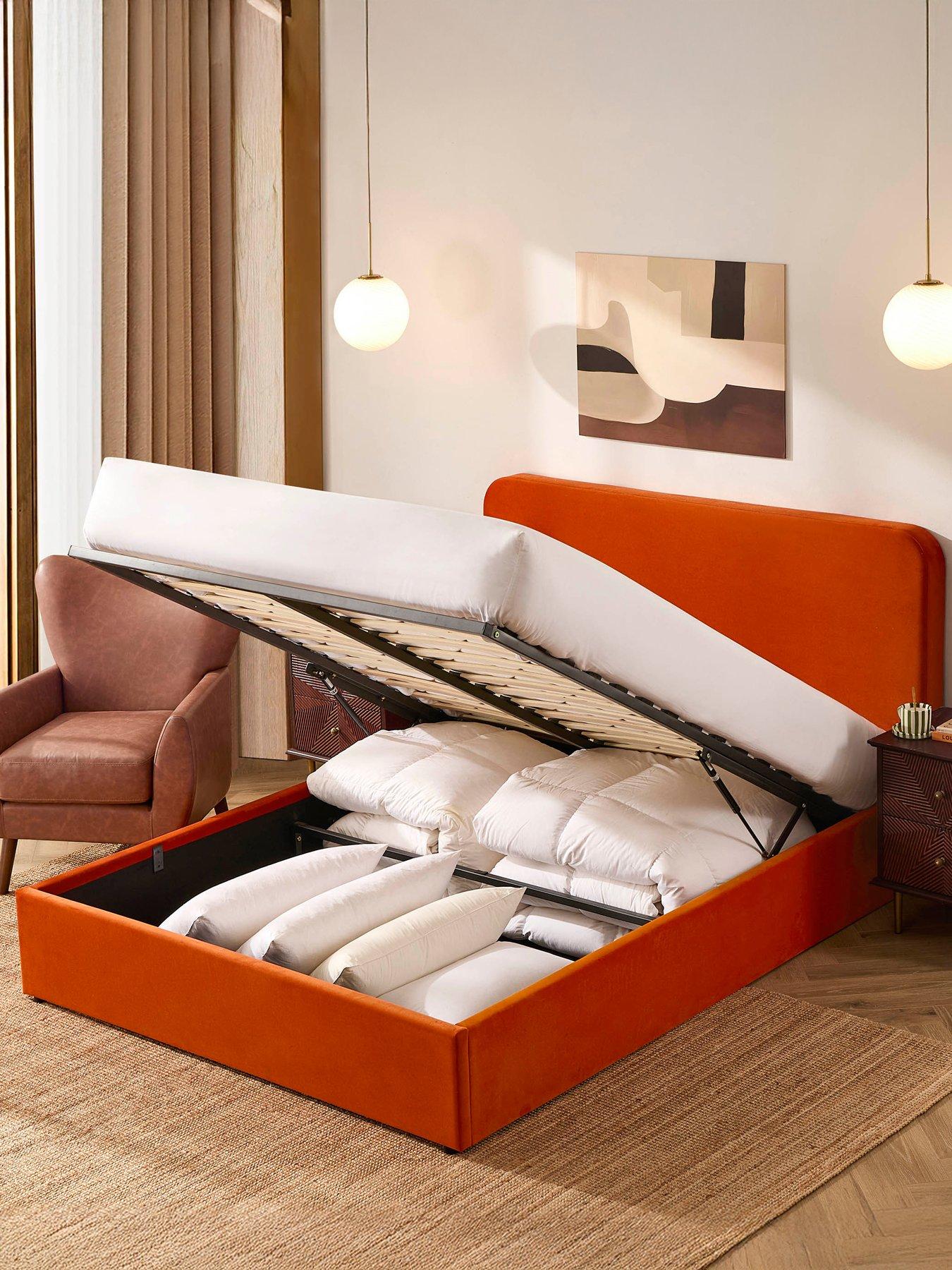 Image 3 of 7 of Dusk Ascot Bright Orange Ottoman Storage Bed -  King