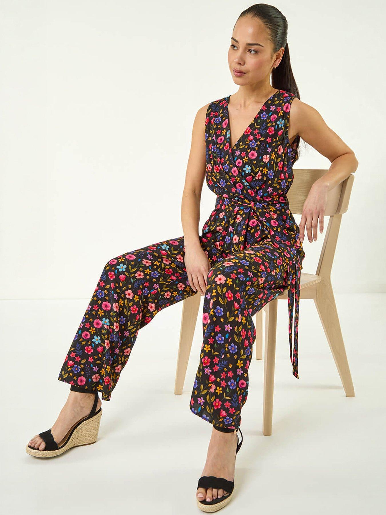 Roman Petite Ditsy Wrap Bodice Jumpsuit