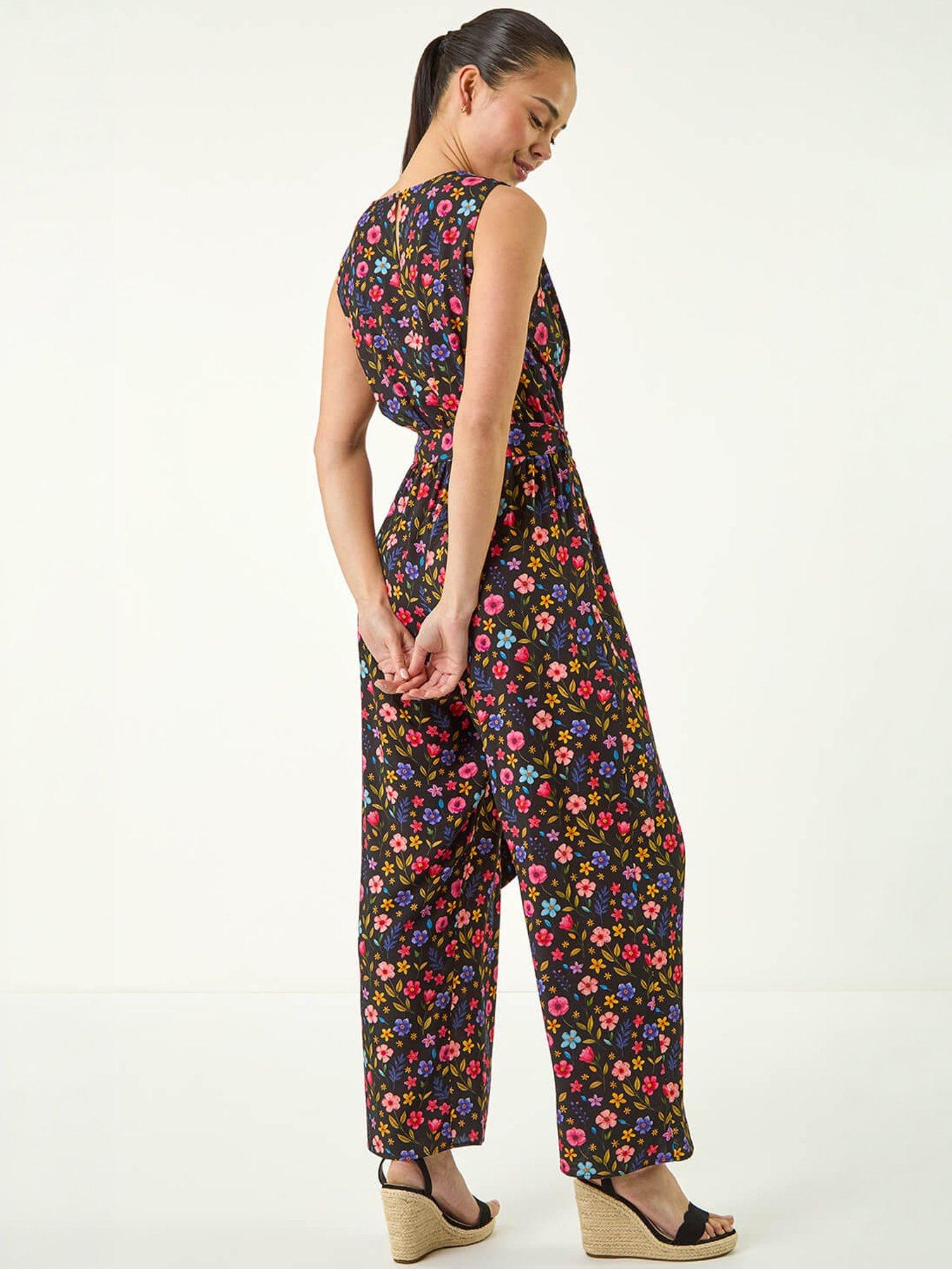 Image 4 of 5 of Roman Petite Ditsy Wrap Bodice Jumpsuit