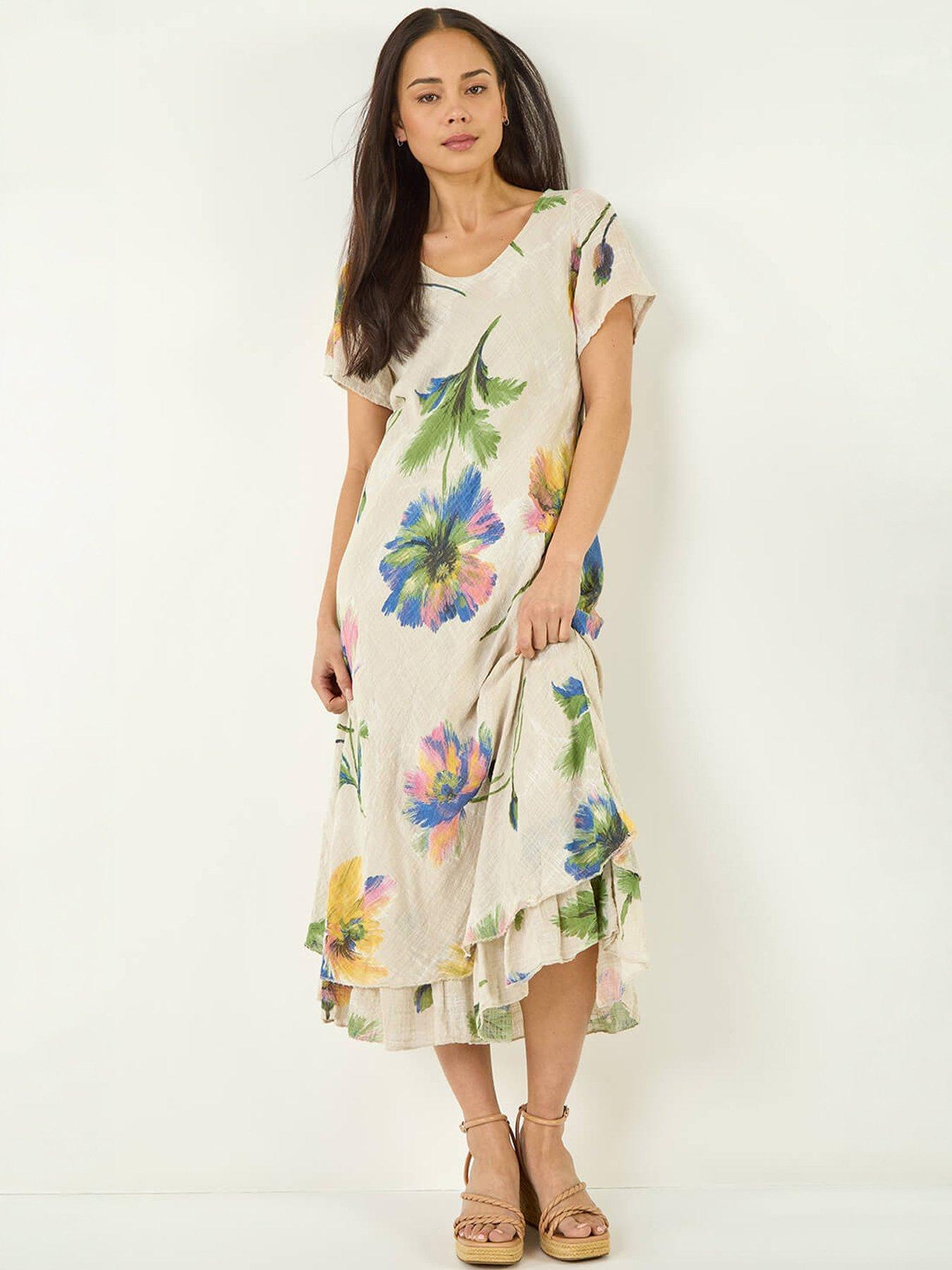 Roman Petite Floral Print Layered Hem Dress