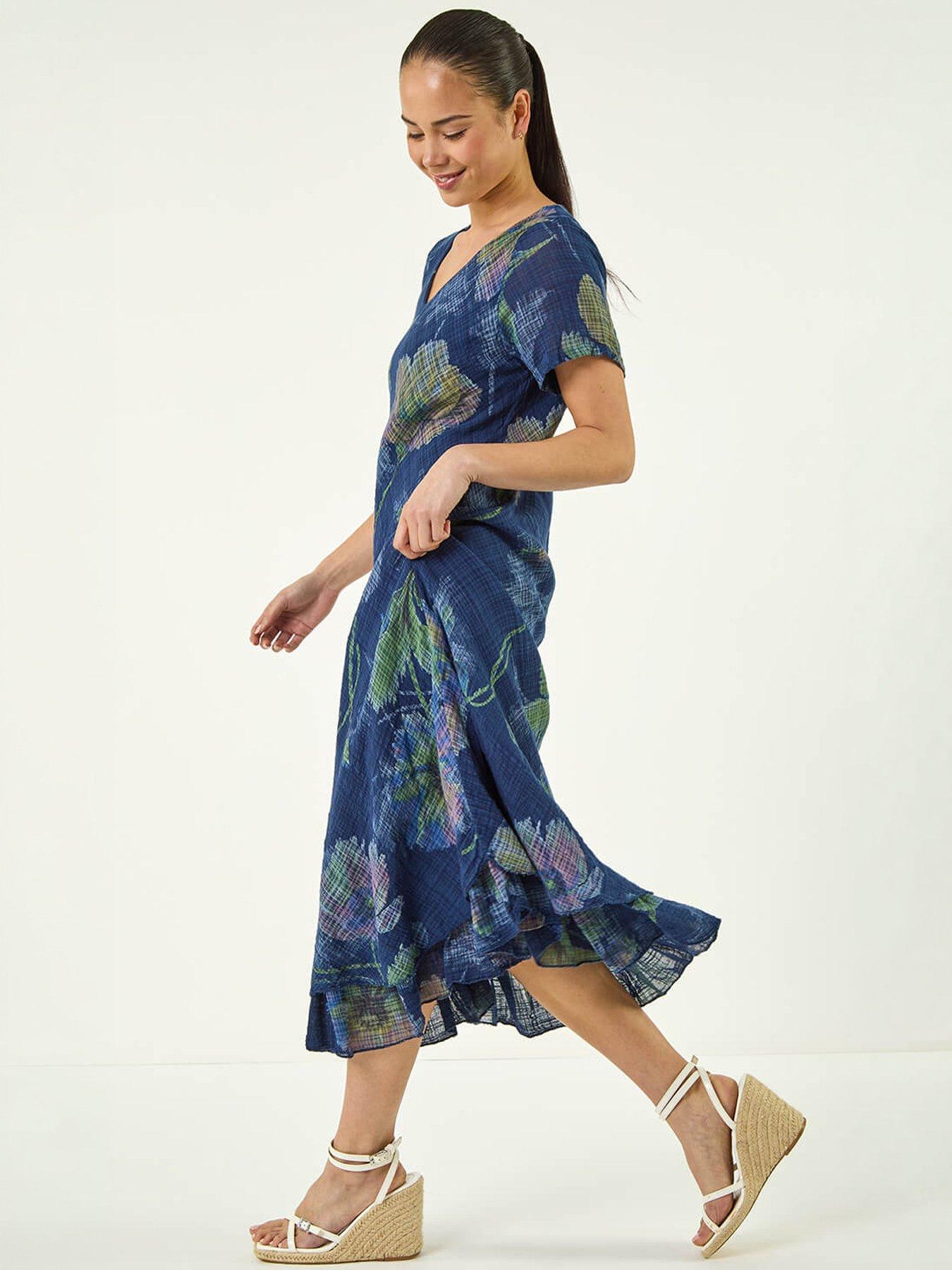 Roman Petite Abstract Print Layered Hem Dress