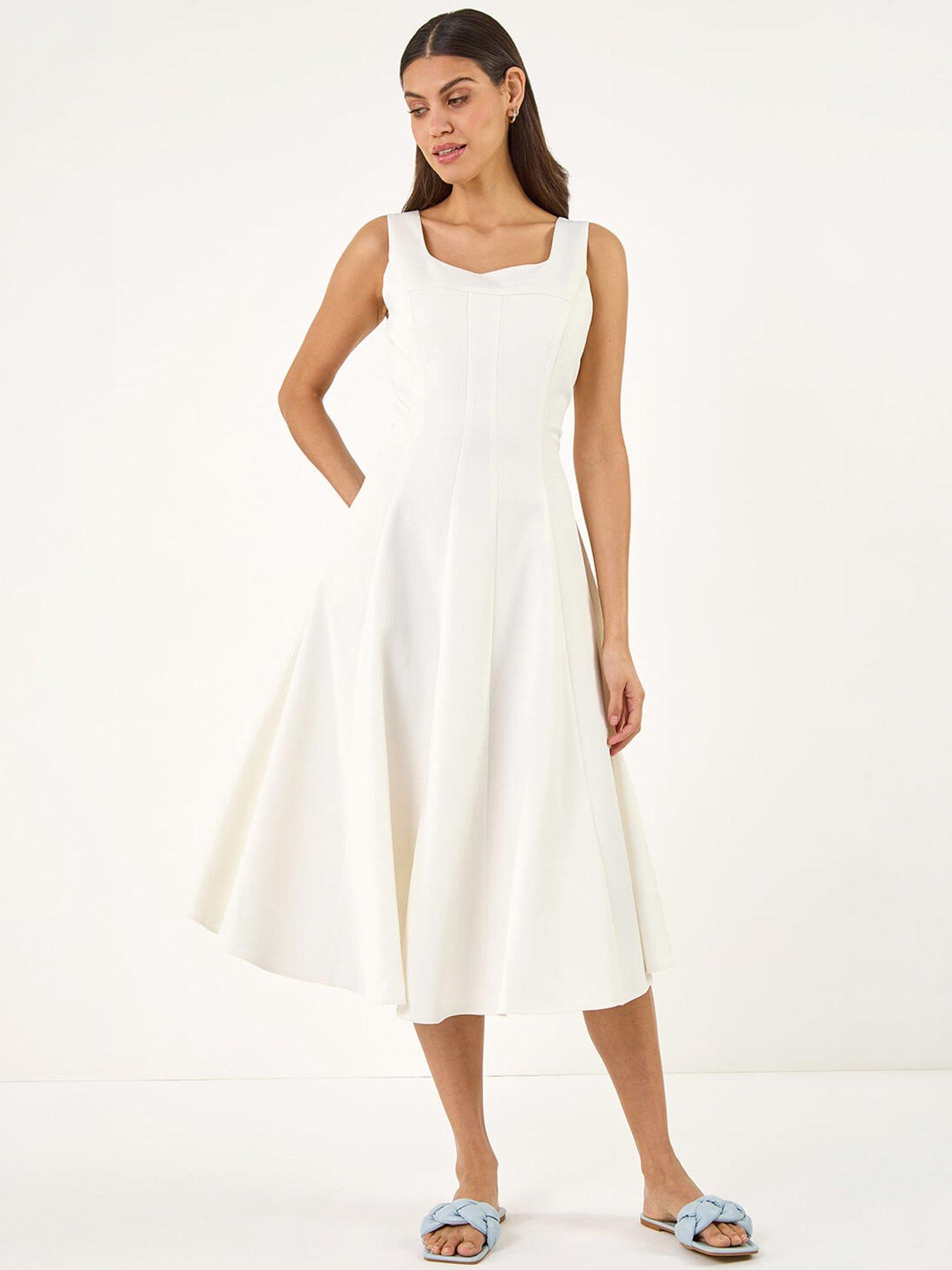 Image 5 of 5 of Roman Square Neck Pleated Midi Dress