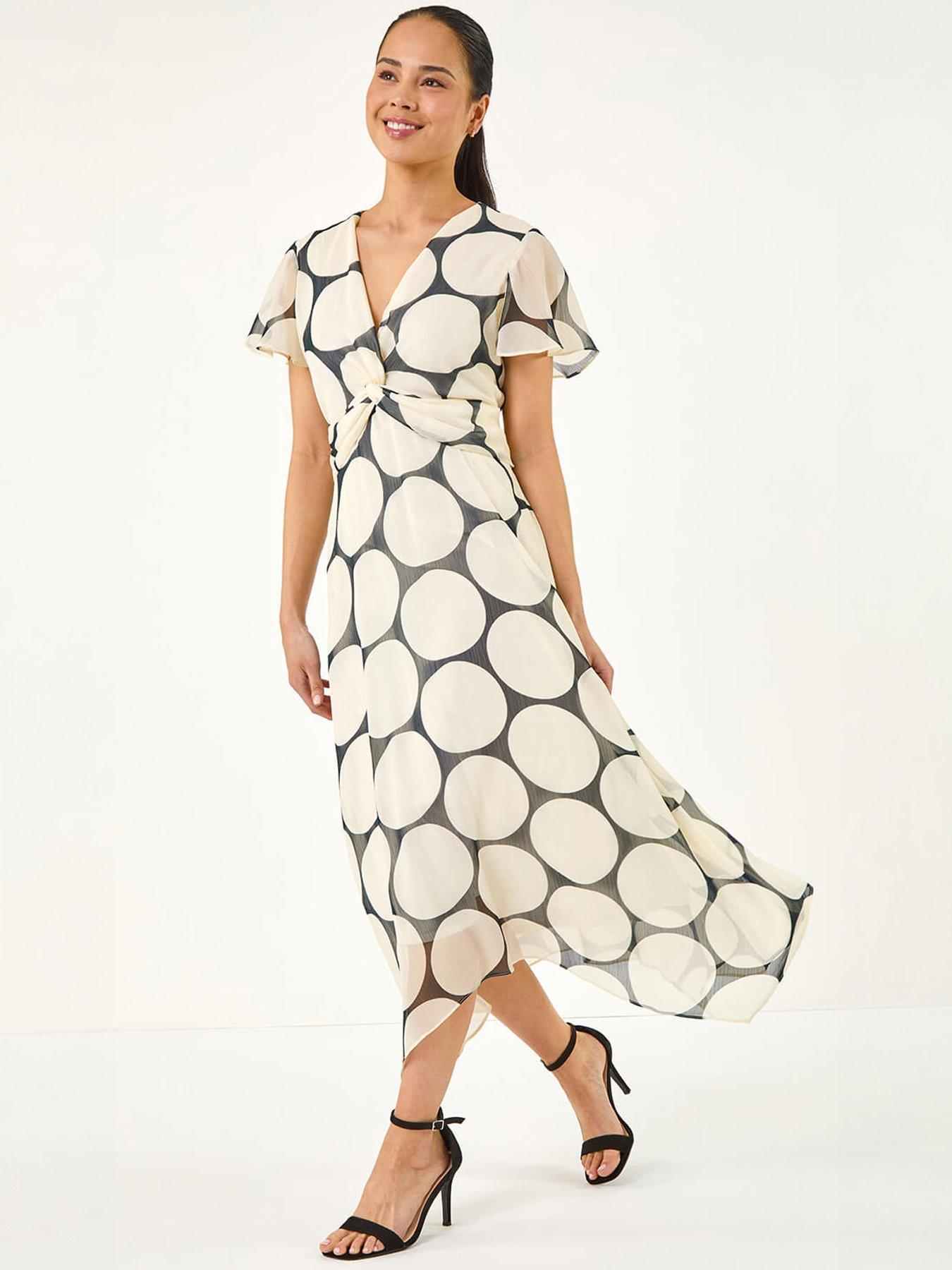 Image 1 of 5 of Roman Petite Spot Print Twist Front Dress