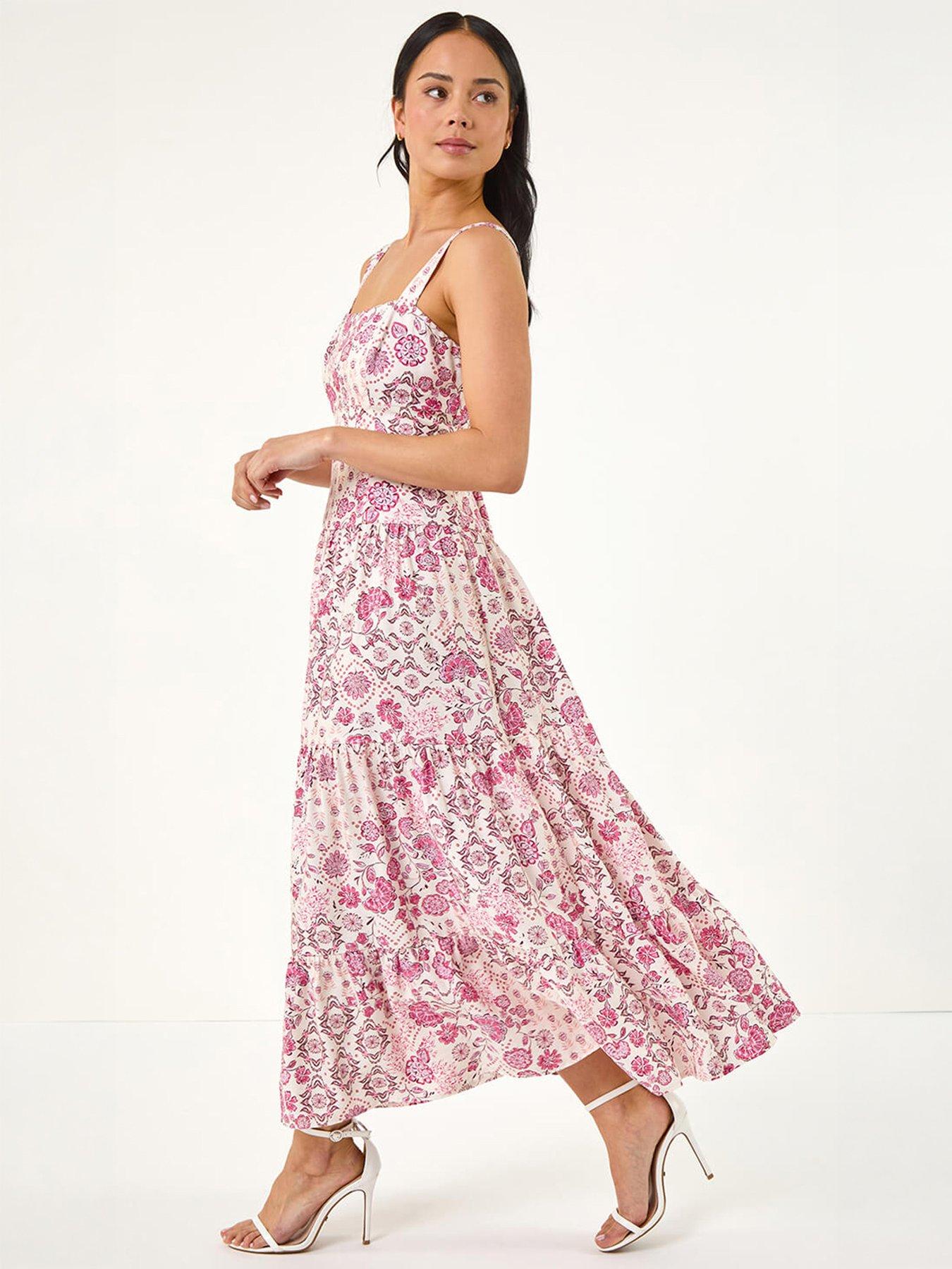 Image 1 of 5 of Roman Petite Floral Seam Detail Midi Dress