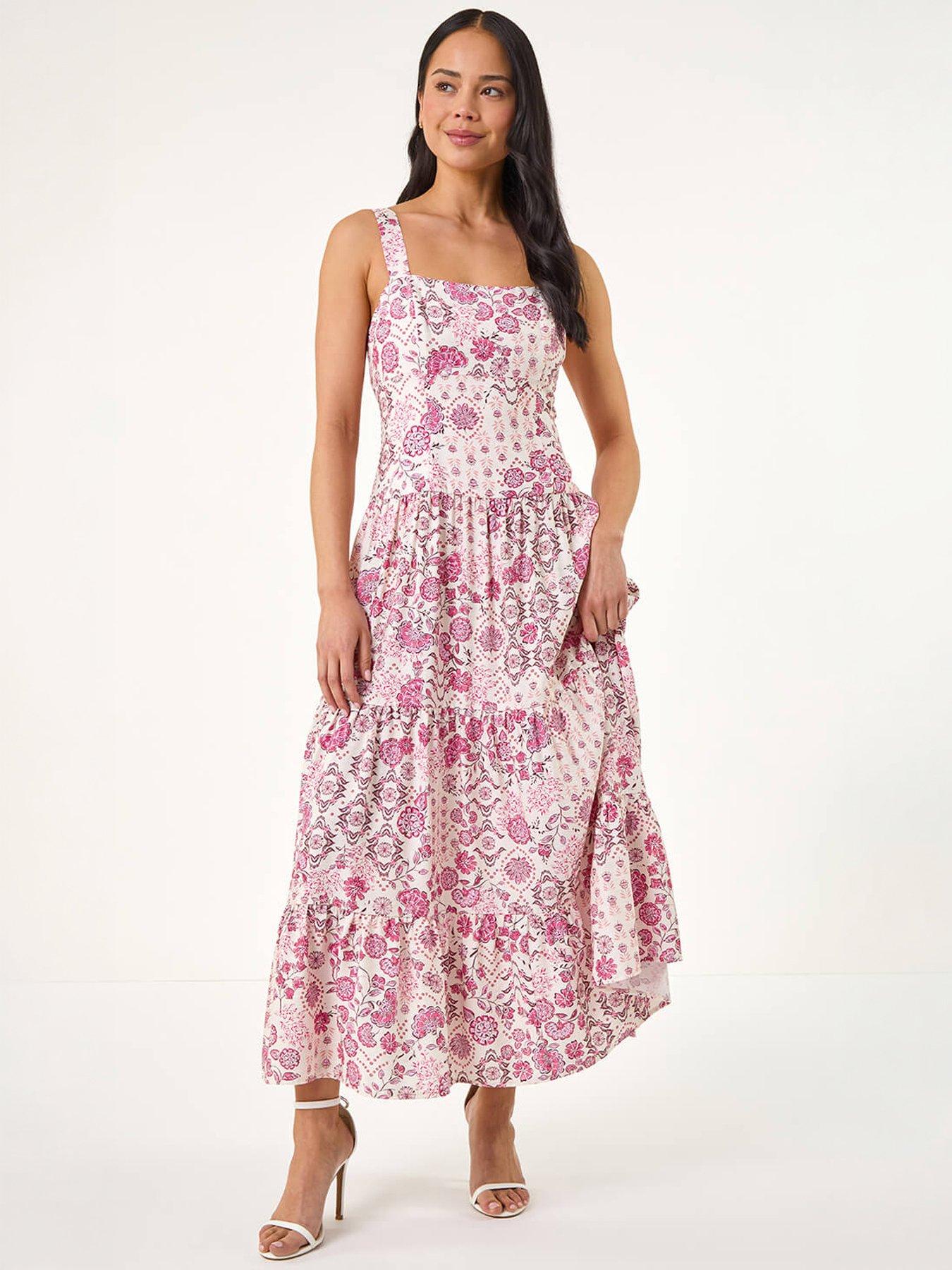 Image 3 of 5 of Roman Petite Floral Seam Detail Midi Dress