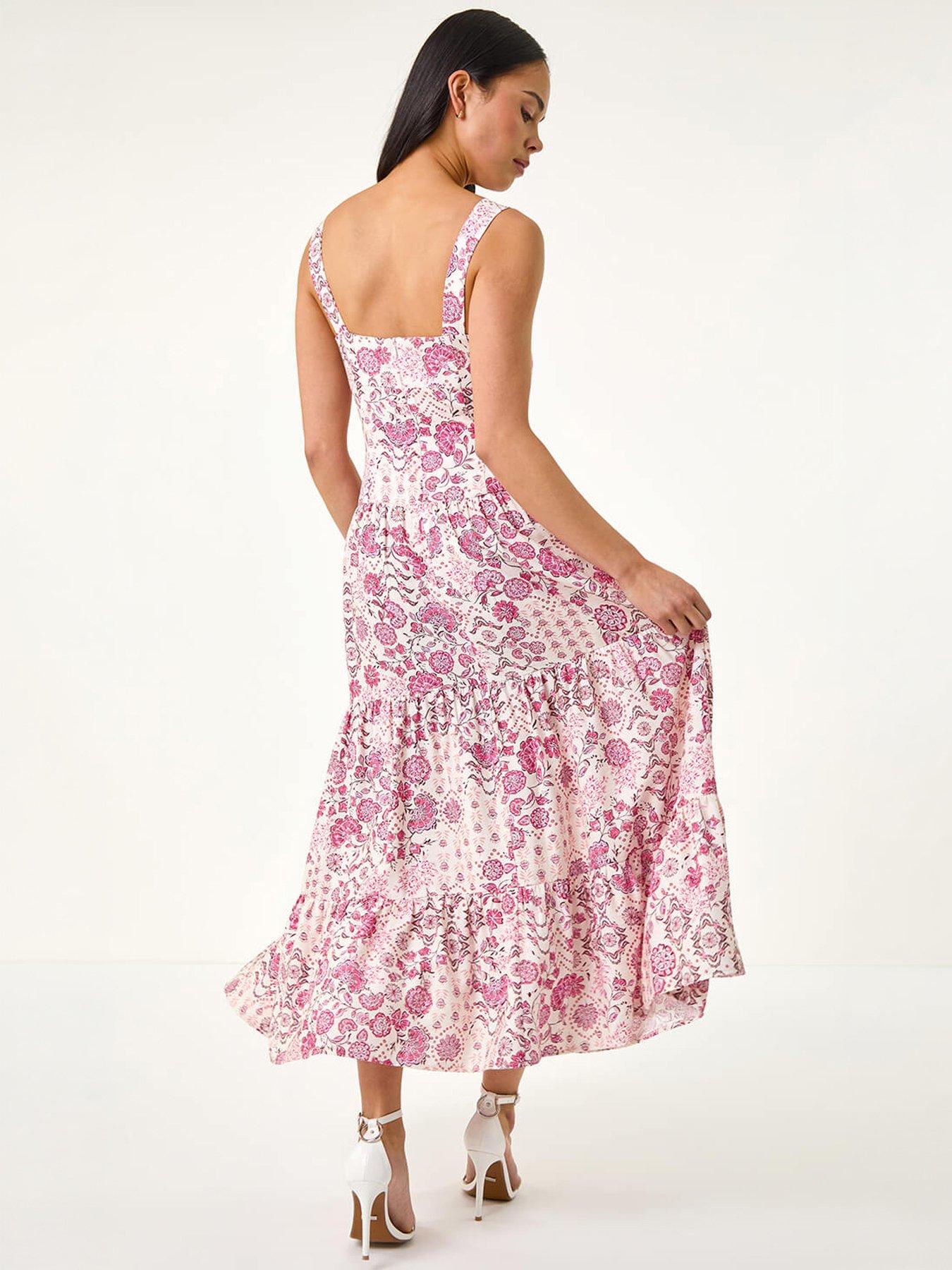 Image 4 of 5 of Roman Petite Floral Seam Detail Midi Dress
