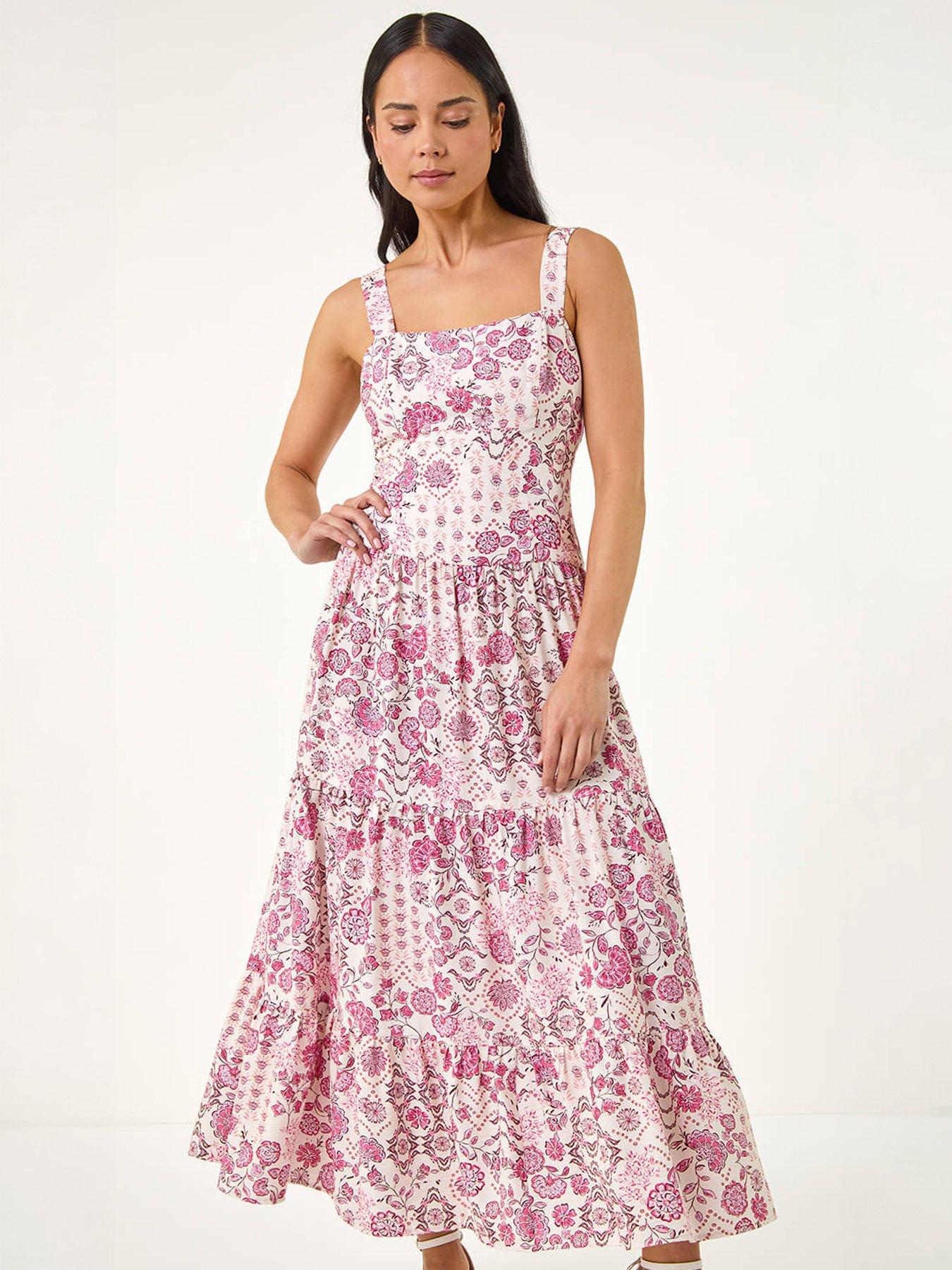 Image 5 of 5 of Roman Petite Floral Seam Detail Midi Dress