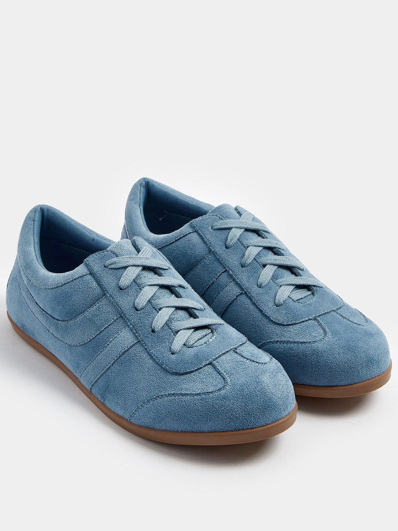 Yours Faux Suede Stripe Trainers In Extra Wide Fit - Blue