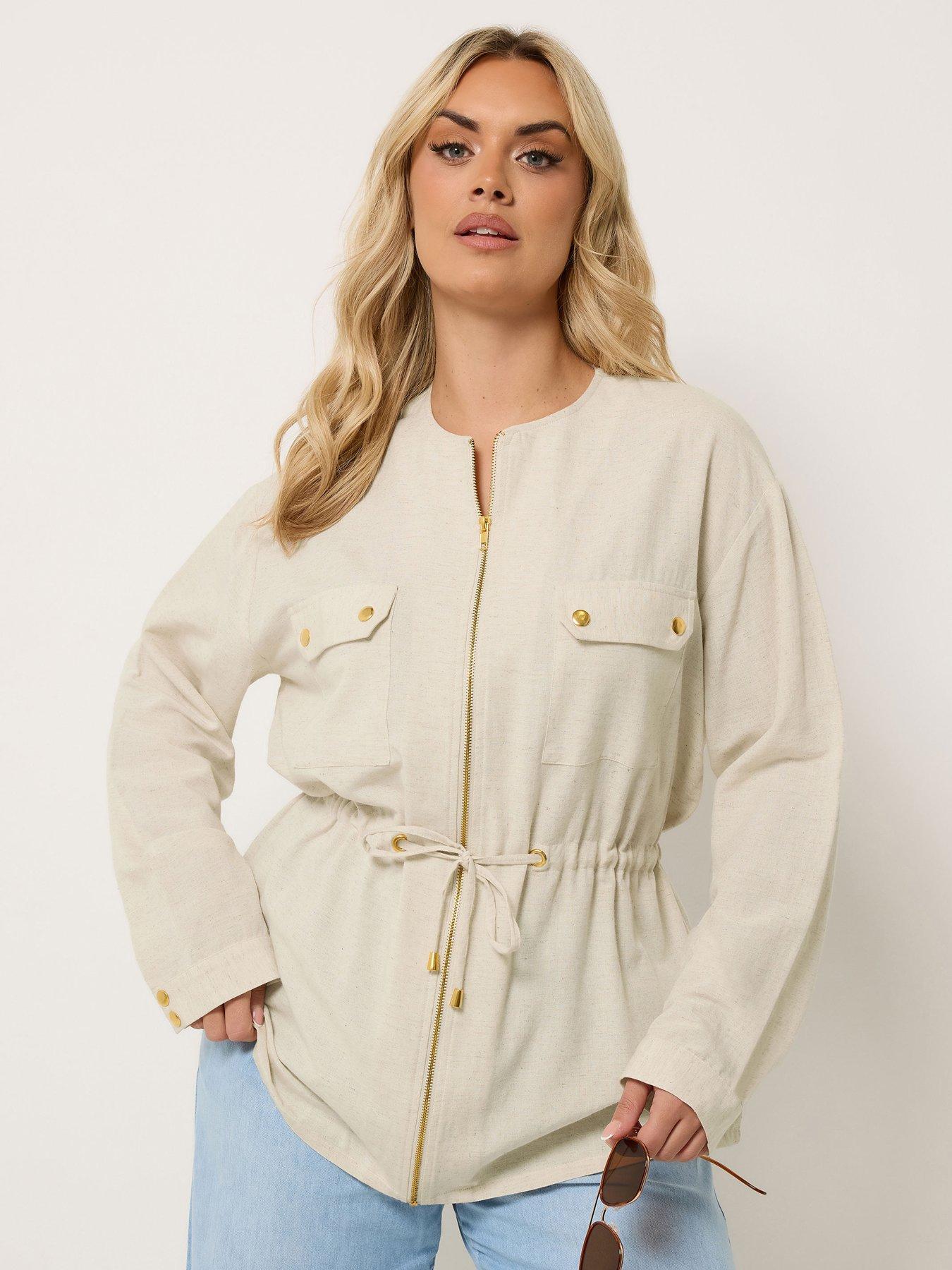 Image 1 of 4 of Yours Curve Linen Look Shacket - Cream