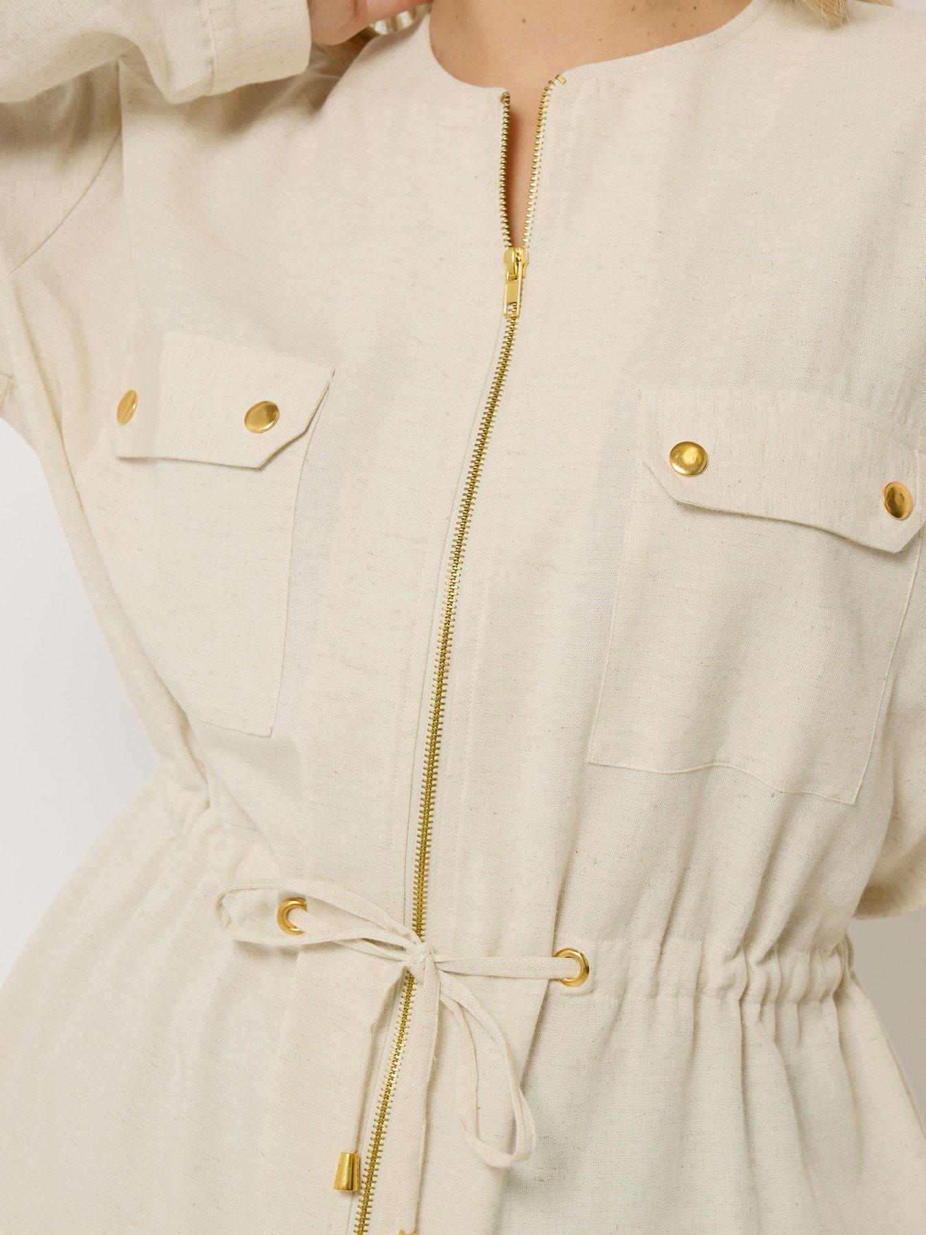 Image 4 of 4 of Yours Curve Linen Look Shacket - Cream