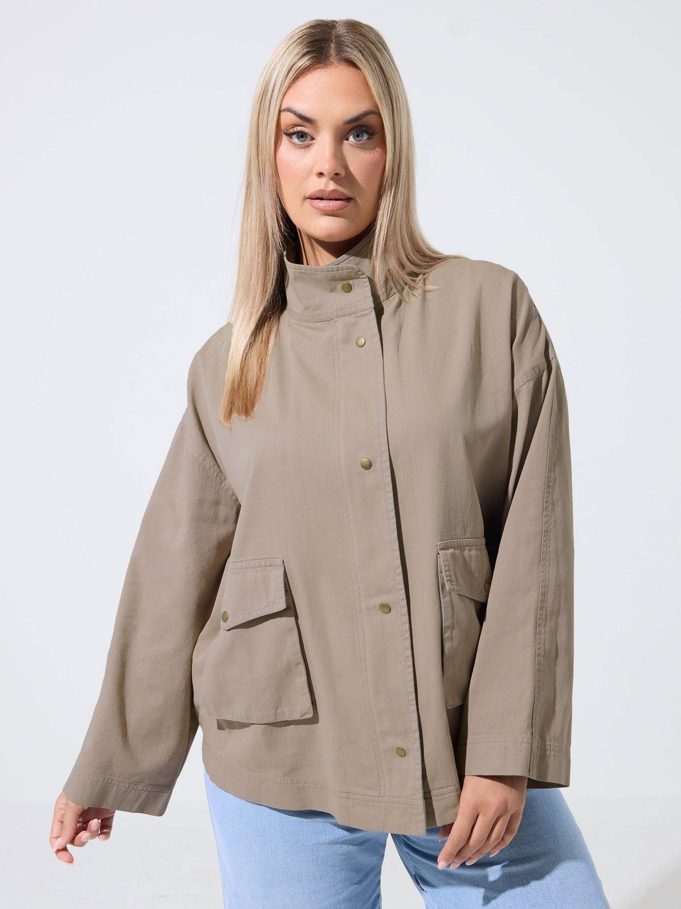 Yours Curve Washed Utility Jacket - Brown
