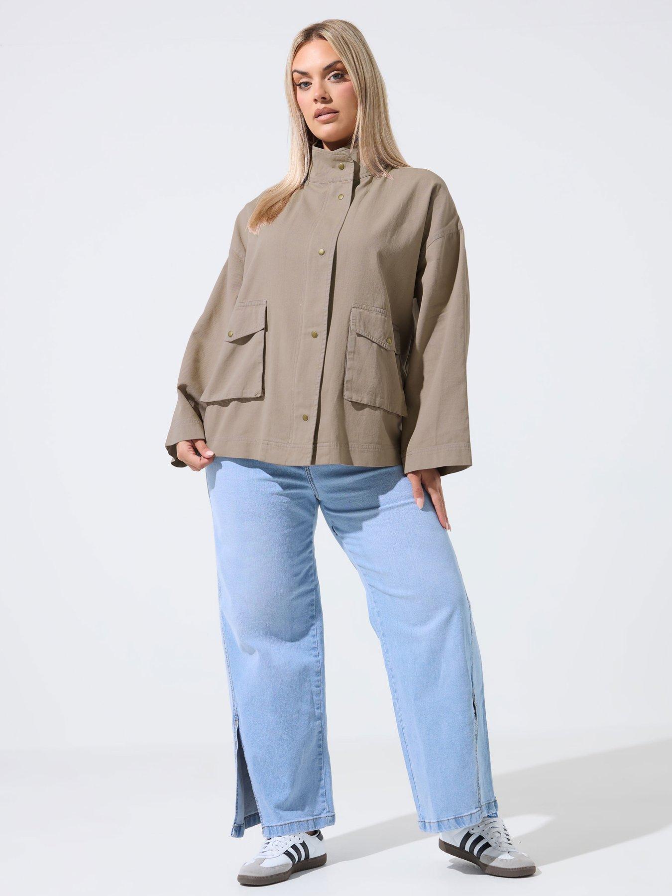 Image 3 of 4 of Yours Curve Washed Utility Jacket - Brown