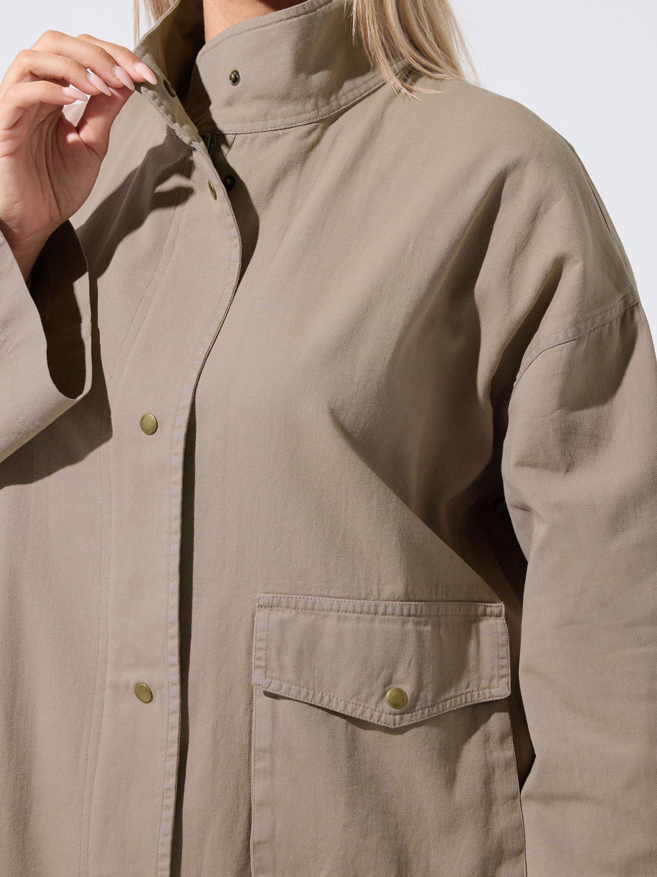 Image 4 of 4 of Yours Curve Washed Utility Jacket - Brown