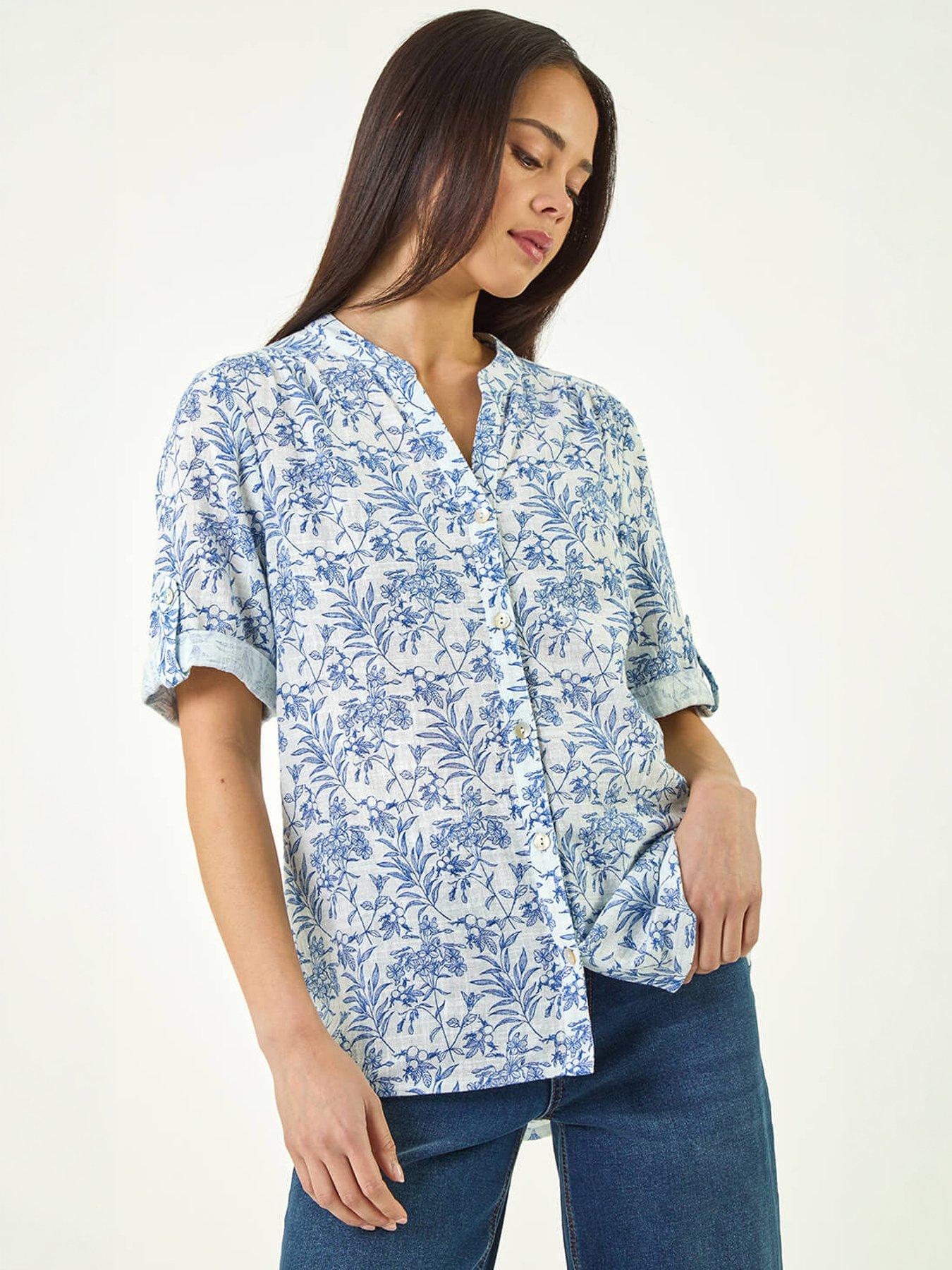 Image 3 of 5 of Roman Petite Print Button Front Blouse