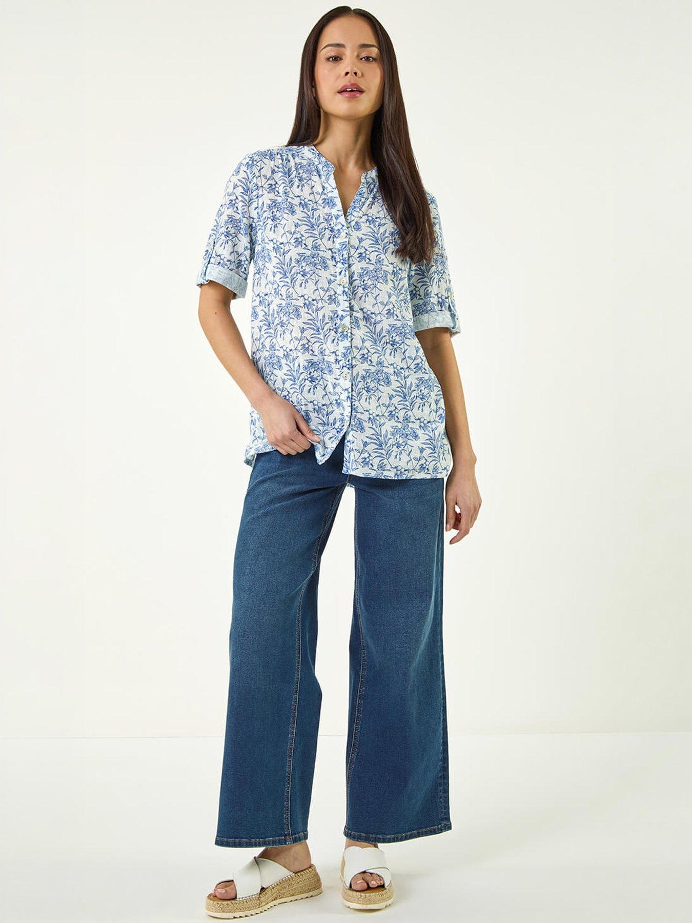 Image 5 of 5 of Roman Petite Print Button Front Blouse