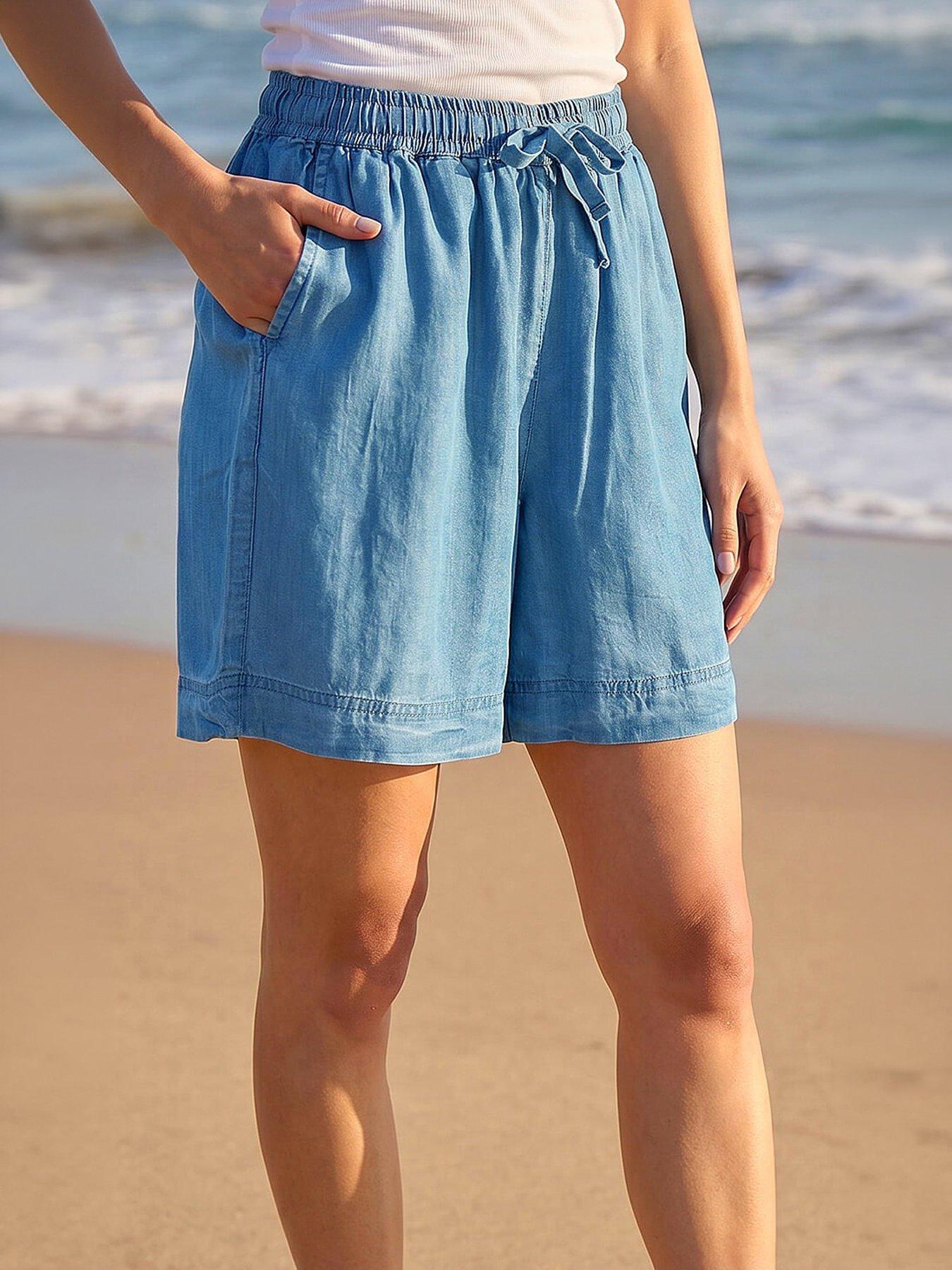 Image 1 of 5 of Roman Petite Elasticated Waist Shorts - Denim