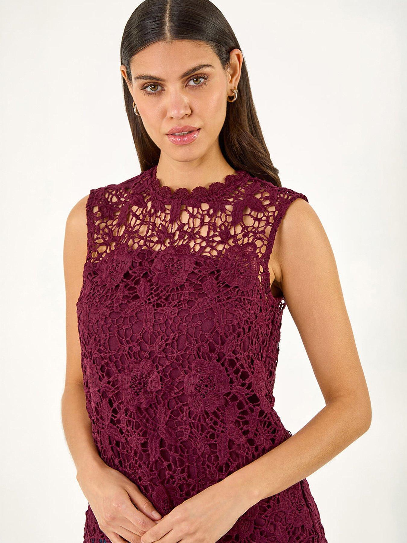 Roman High Neck Stretch Lace Top