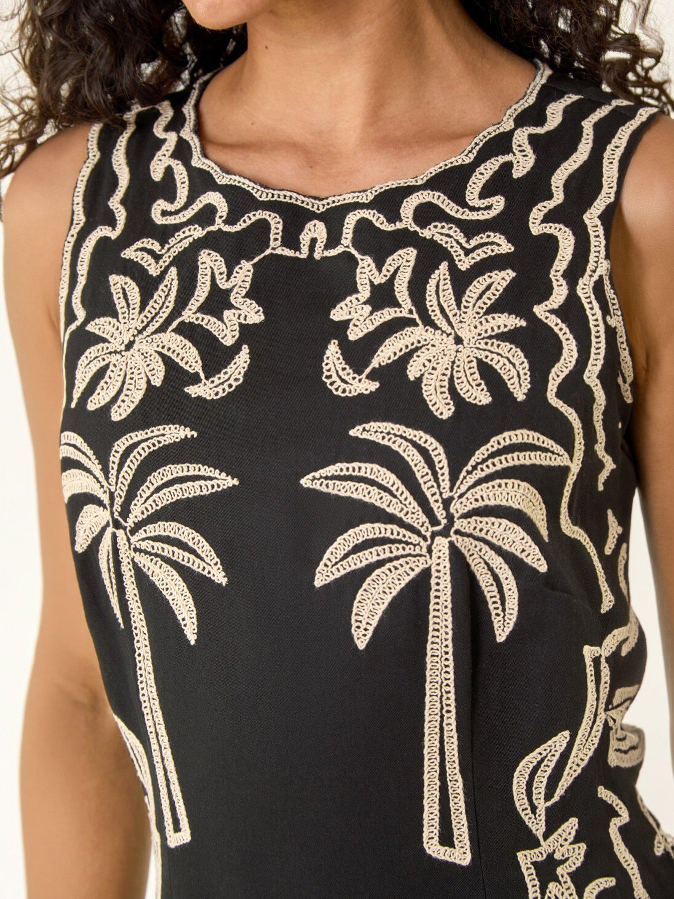 Image 2 of 5 of Roman Dusk Palm Embroidered A-line Dress