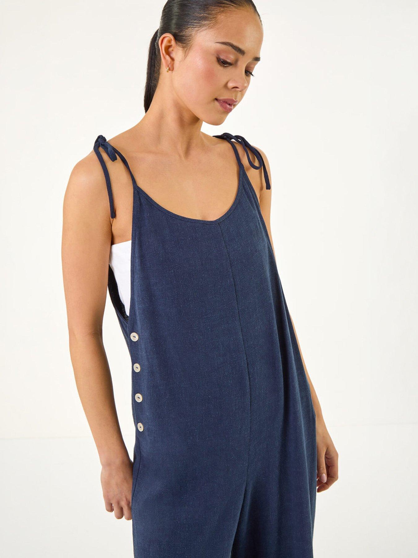 Image 3 of 5 of Roman Petite Strappy Tie Button Jumpsuit