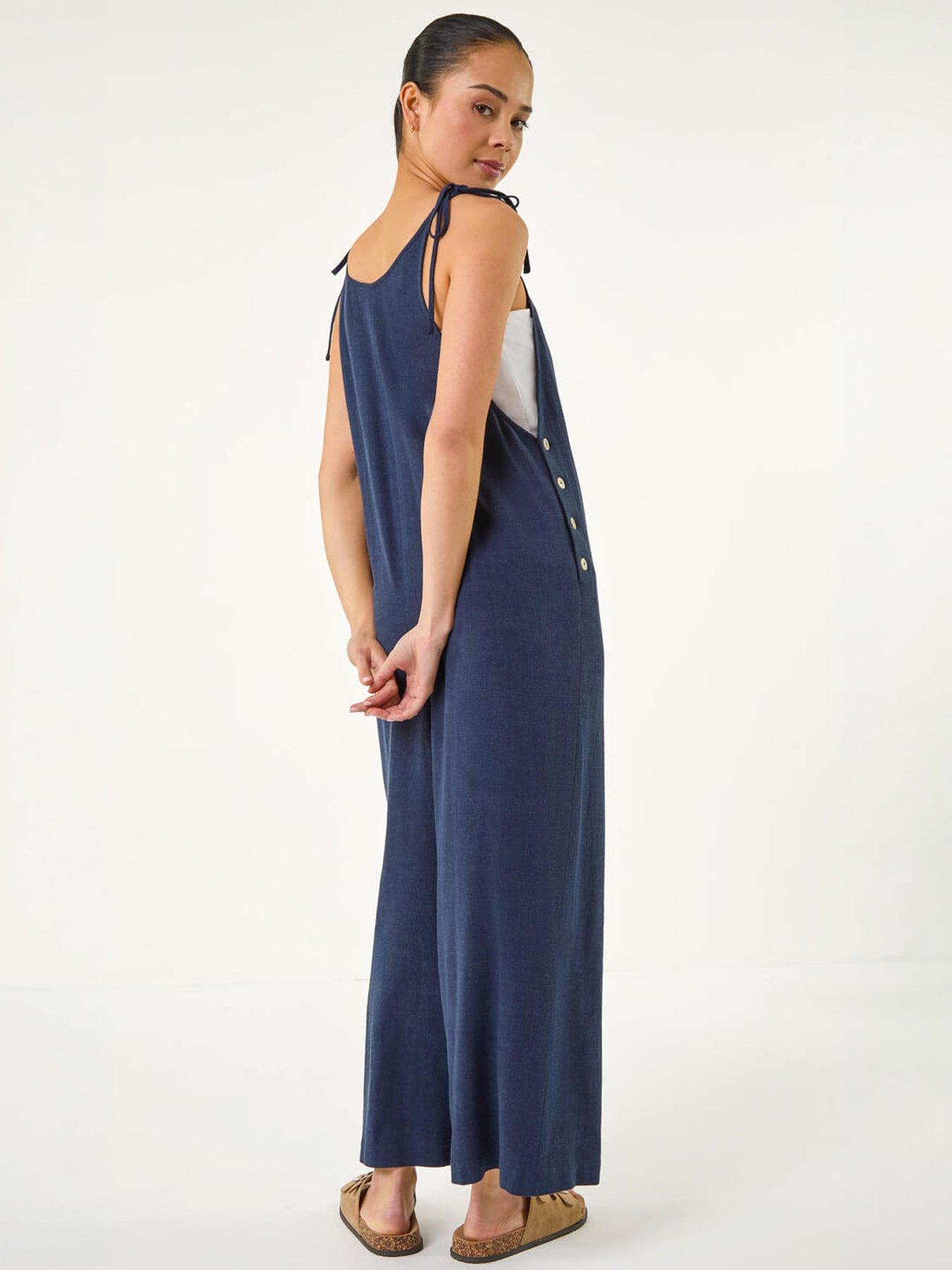 Image 4 of 5 of Roman Petite Strappy Tie Button Jumpsuit
