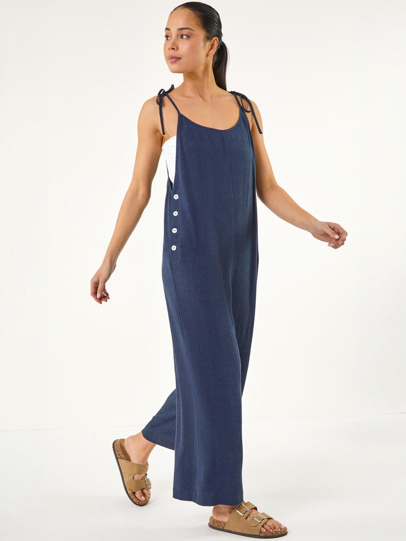 Image 5 of 5 of Roman Petite Strappy Tie Button Jumpsuit