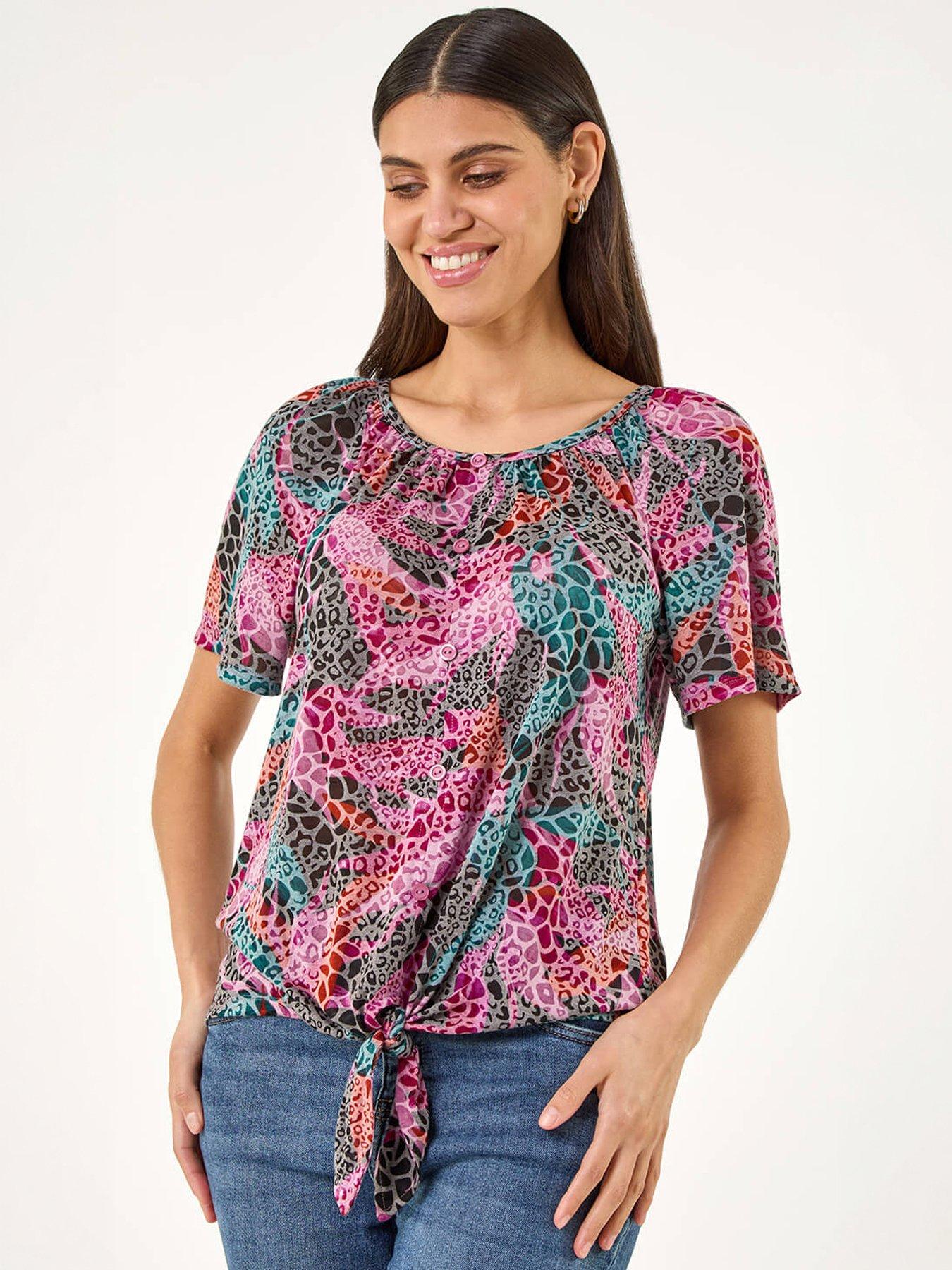 Image 1 of 5 of Roman Tie Front Button Top