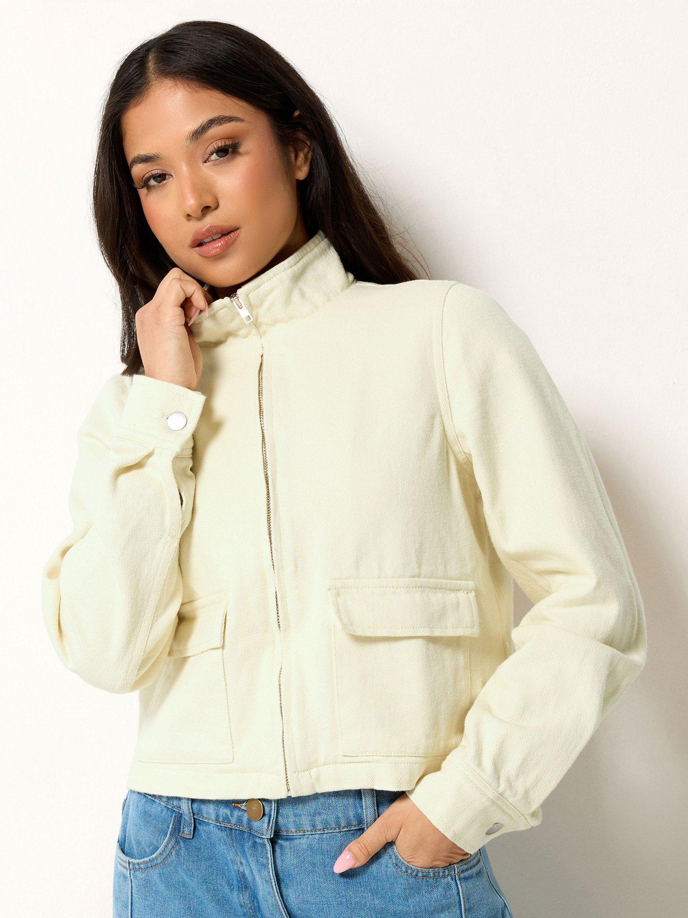 PixieGirl Petite Funnel Neck Denim Jacket - Yellow