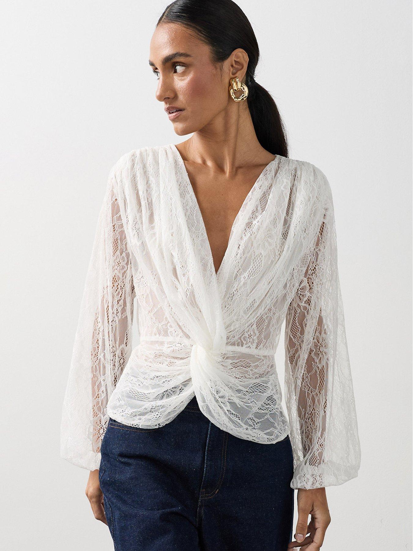Michelle Keegan Lace Knotted Blouse - White