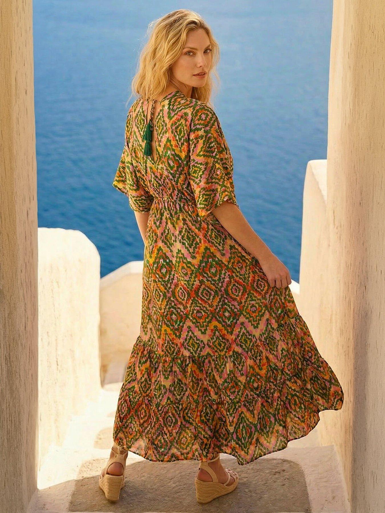 Roman Aztec Boho Maxi Dress - Orange | Very