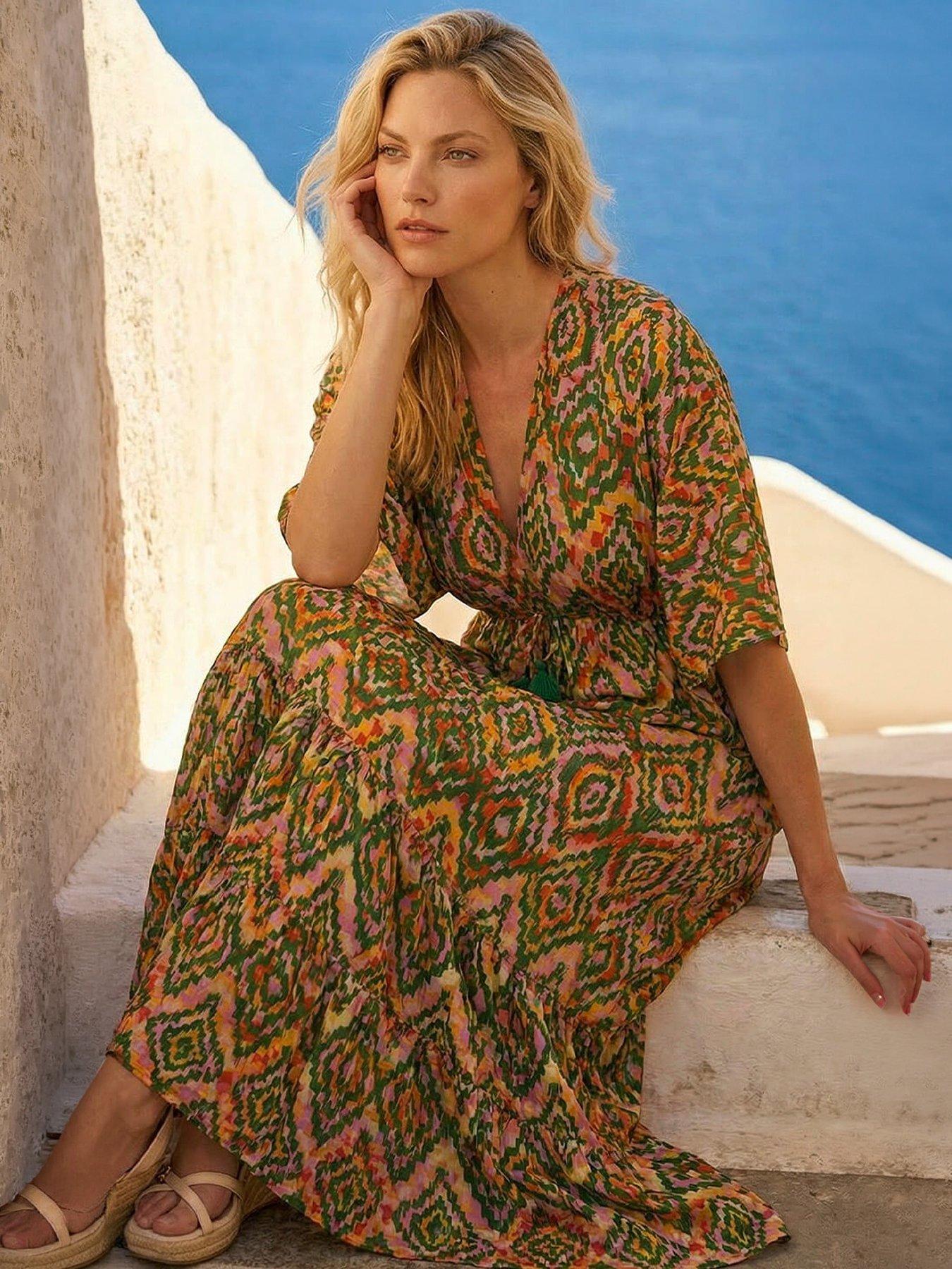 Roman Aztec Boho Maxi Dress - Orange | Very