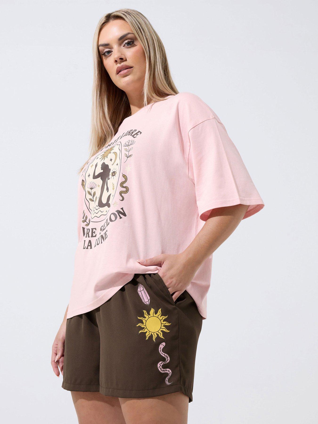 Yours Curve Celestial Print Shorts - Brown