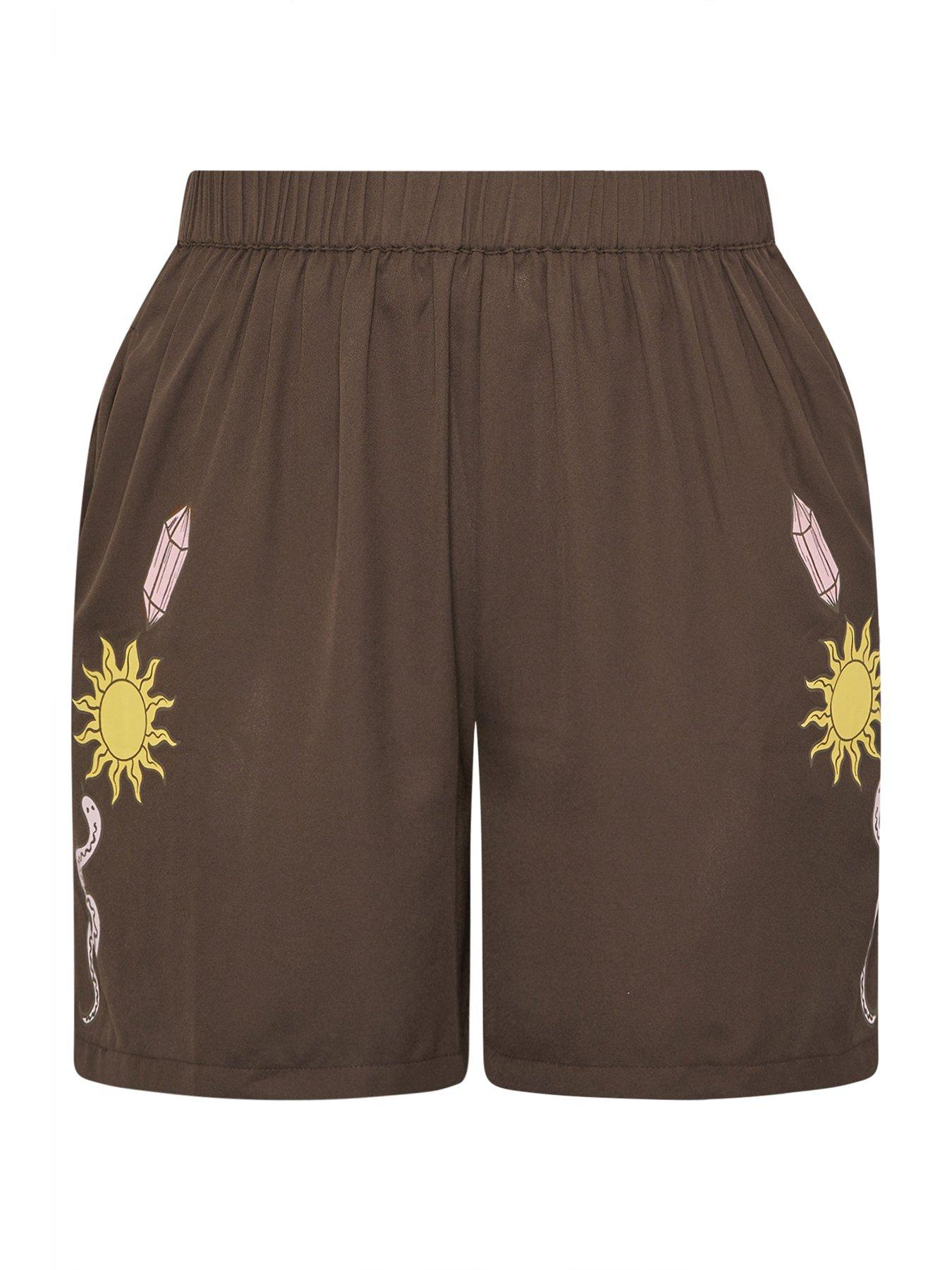 Image 5 of 5 of Yours Curve Celestial Print Shorts - Brown