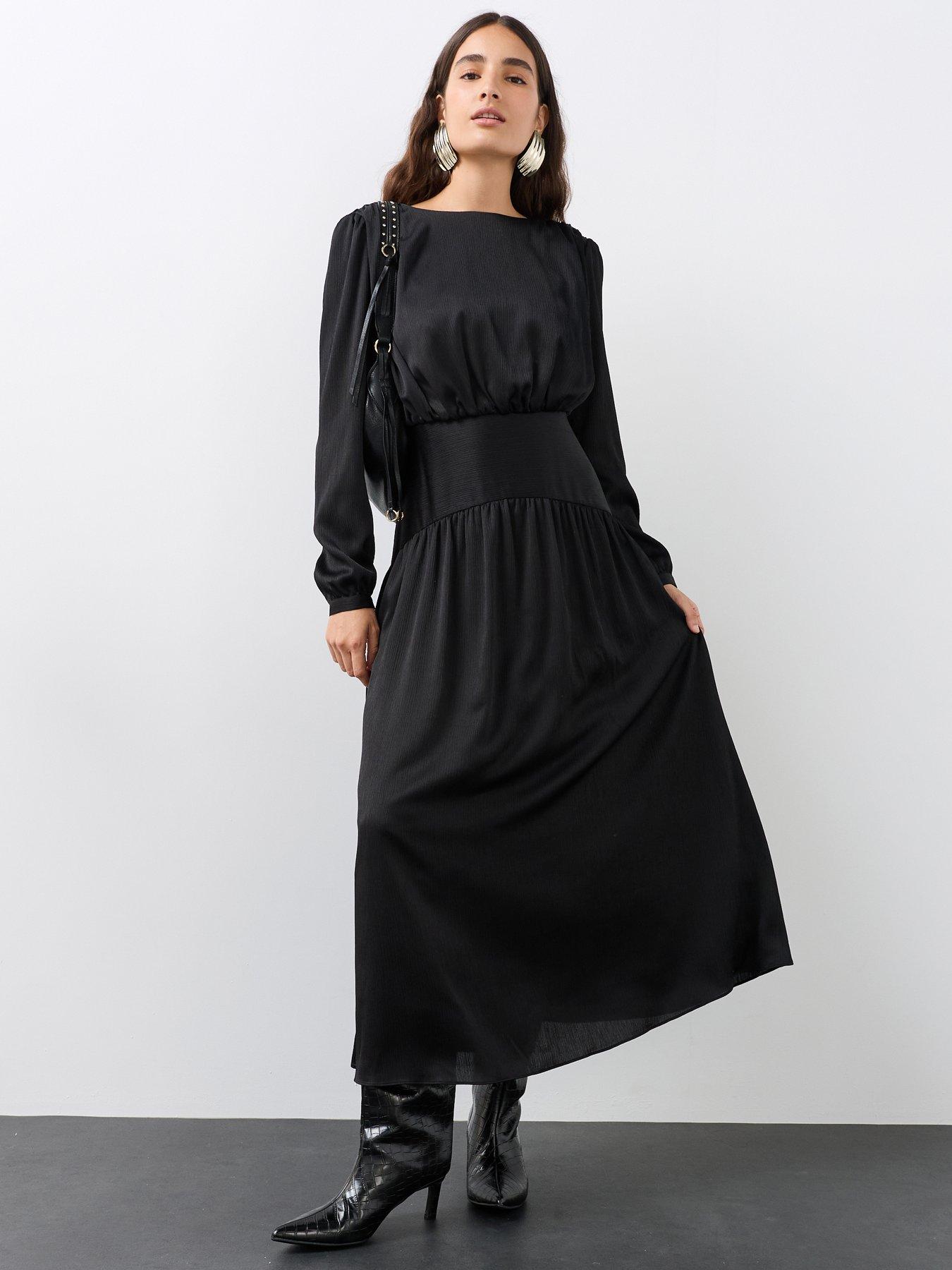 The Very Collection Pleated Blouson Detail Puff Sleeve Midi Dress