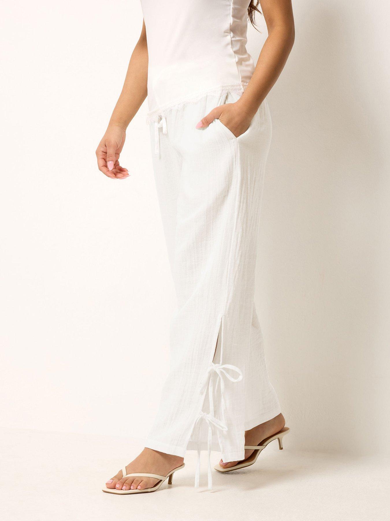 PixieGirl Petite Cheesecloth Tie Side Wide Leg Trousers