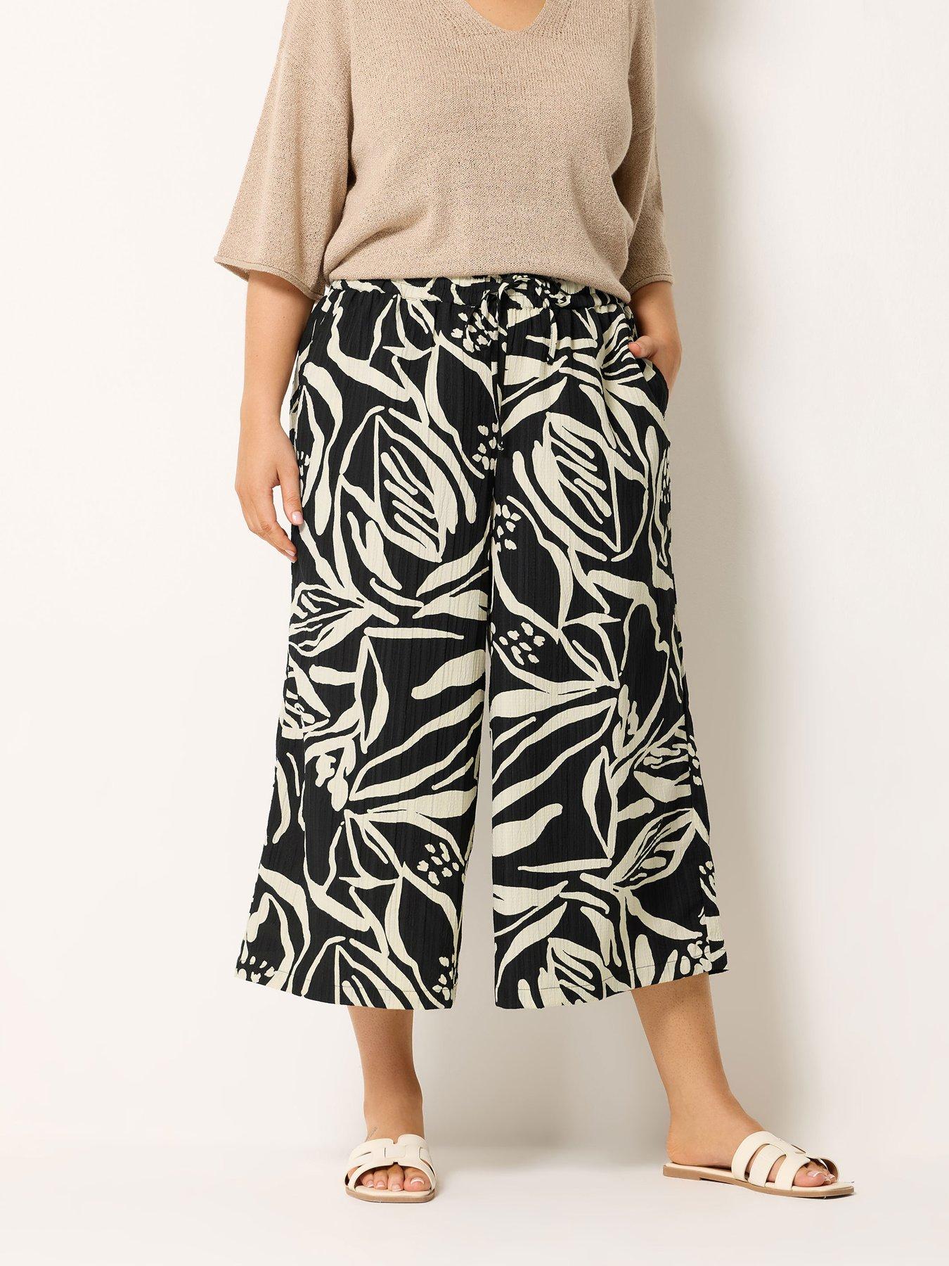 Yours Curve Pull On Palm Print Crop Trousers