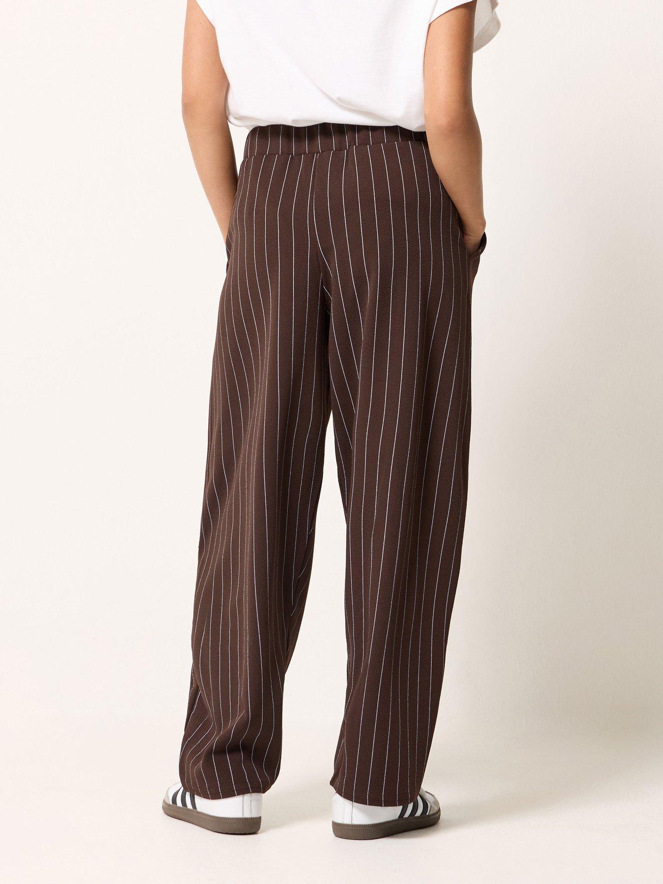 Image 2 of 5 of PixieGirl Petite Stripe Wide Leg Trousers - Brown