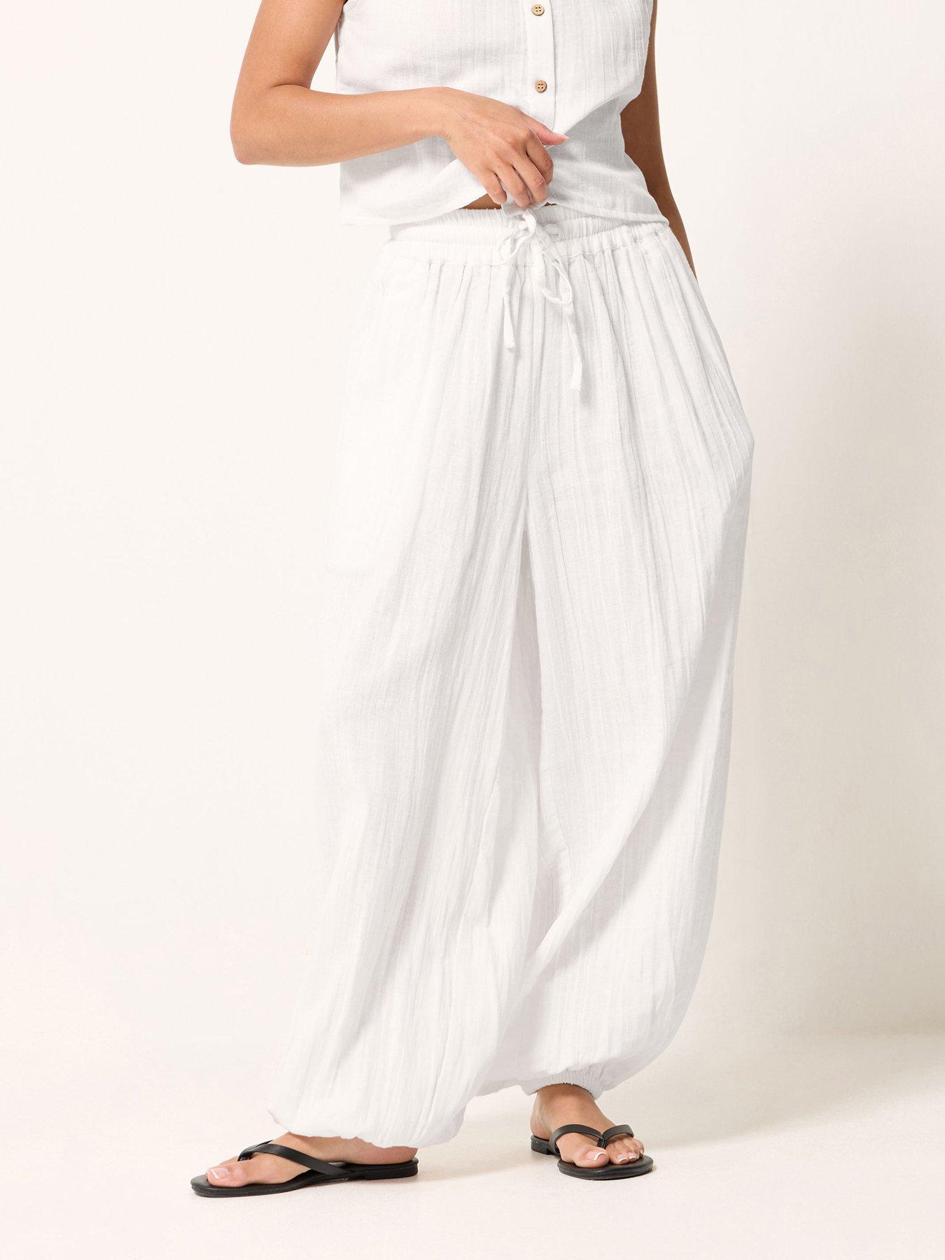 Image 1 of 4 of PixieGirl Petite Stripe Balloon Trousers - White