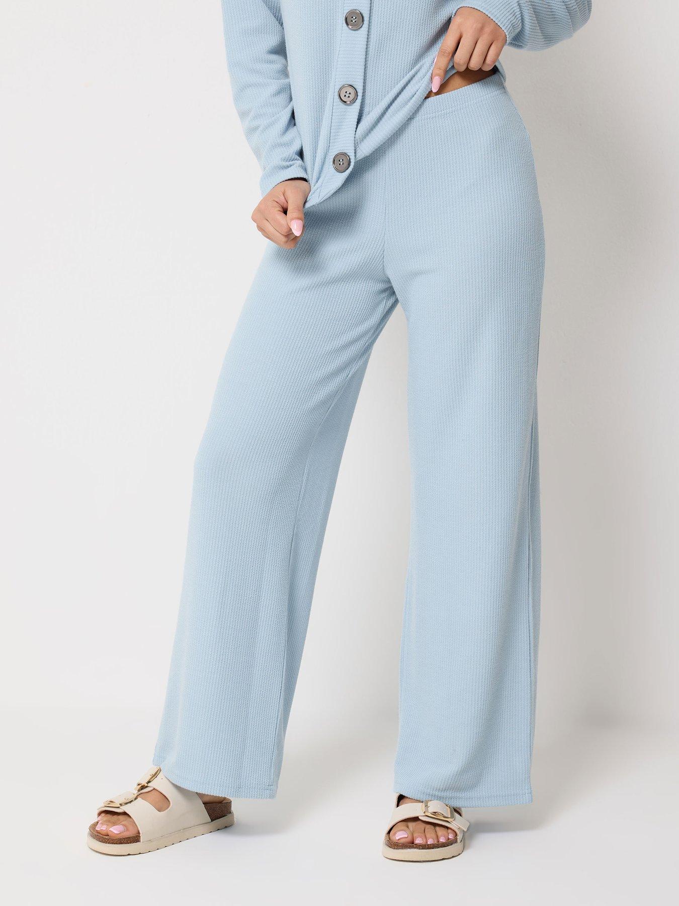 PixieGirl Petite Textured Wide Leg Trousers - Blue