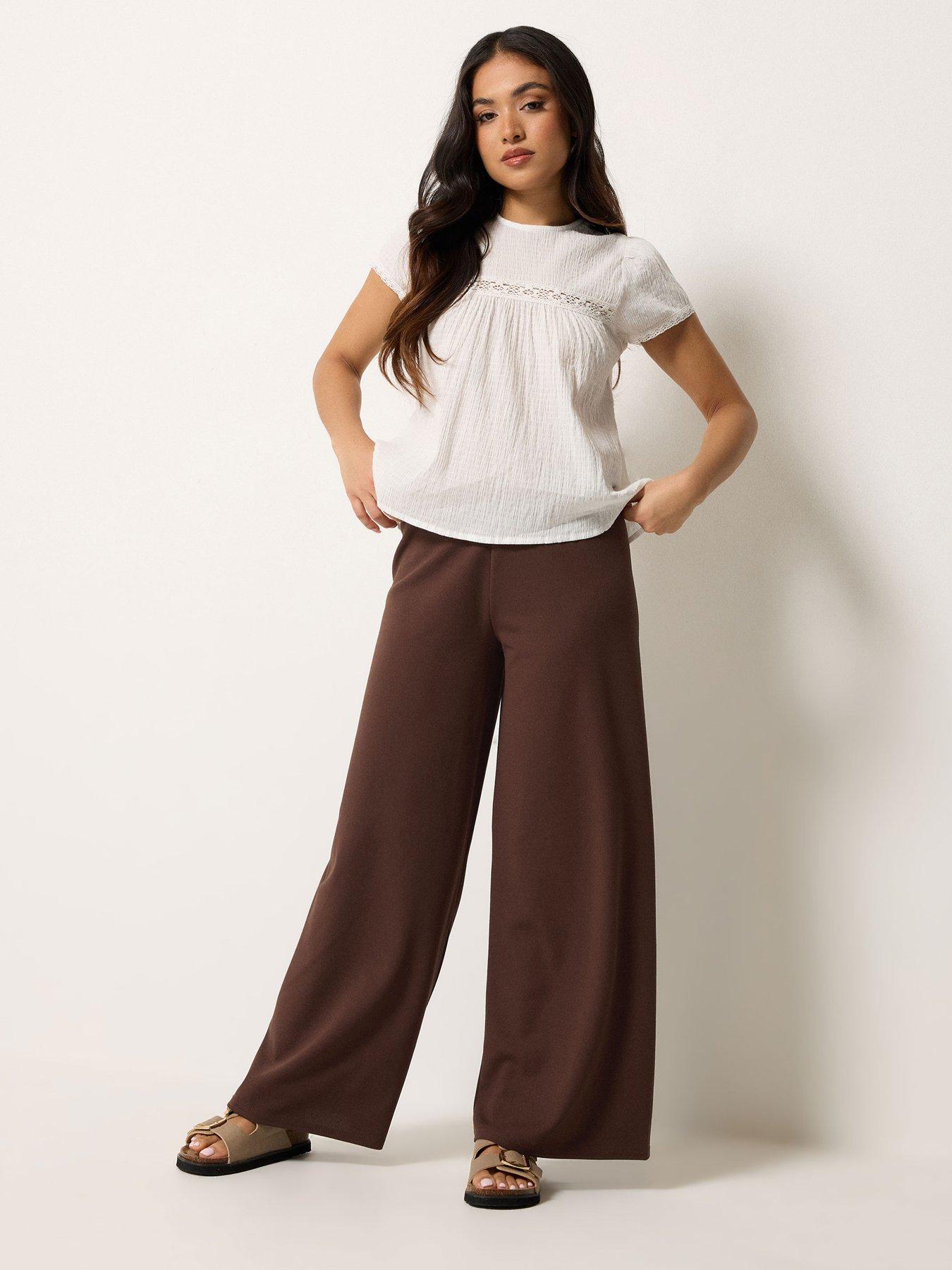 Image 3 of 4 of PixieGirl Petite Stripe Wide Leg Scuba Trousers