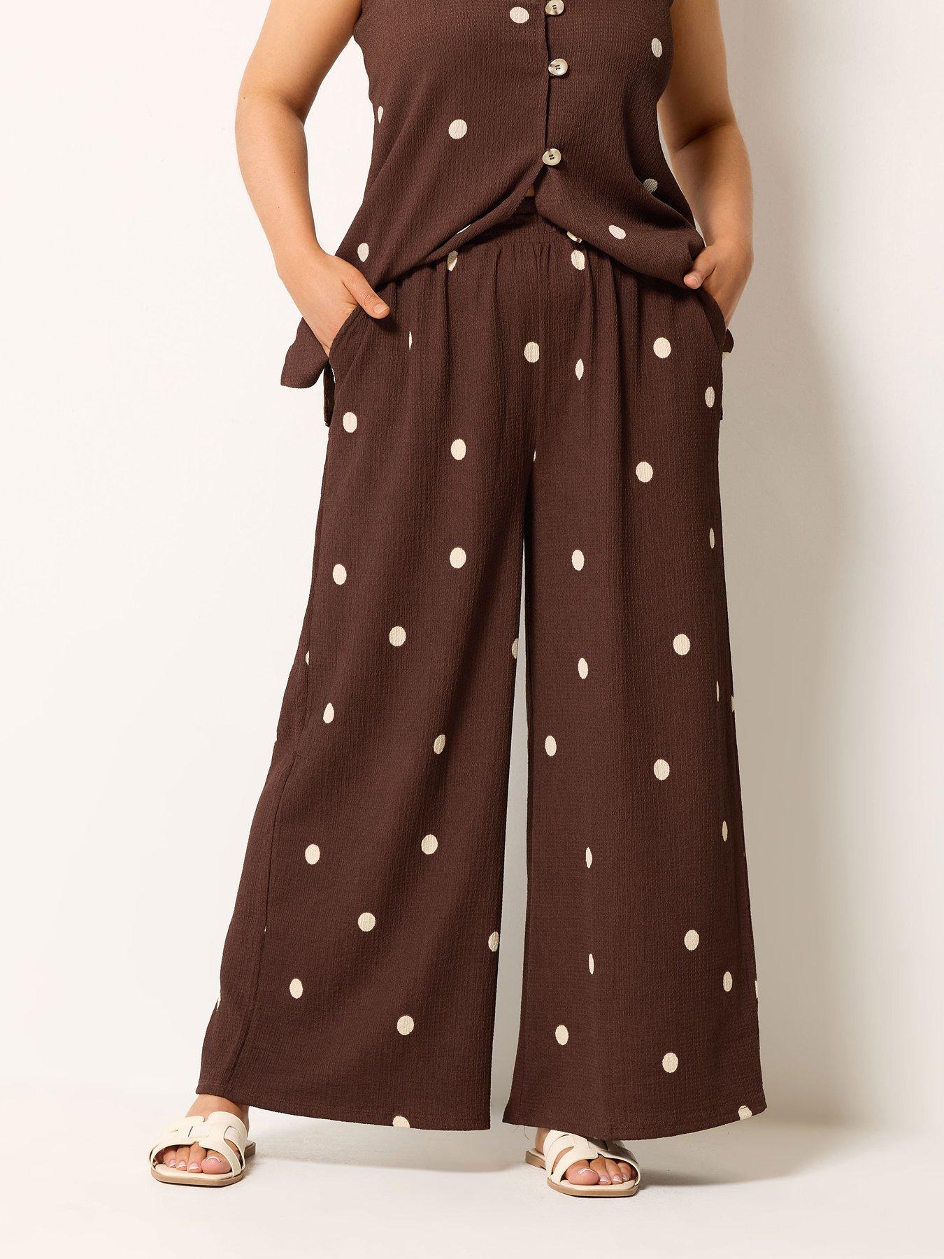 Yours Curve Jersey Gingham Culotte - Brown