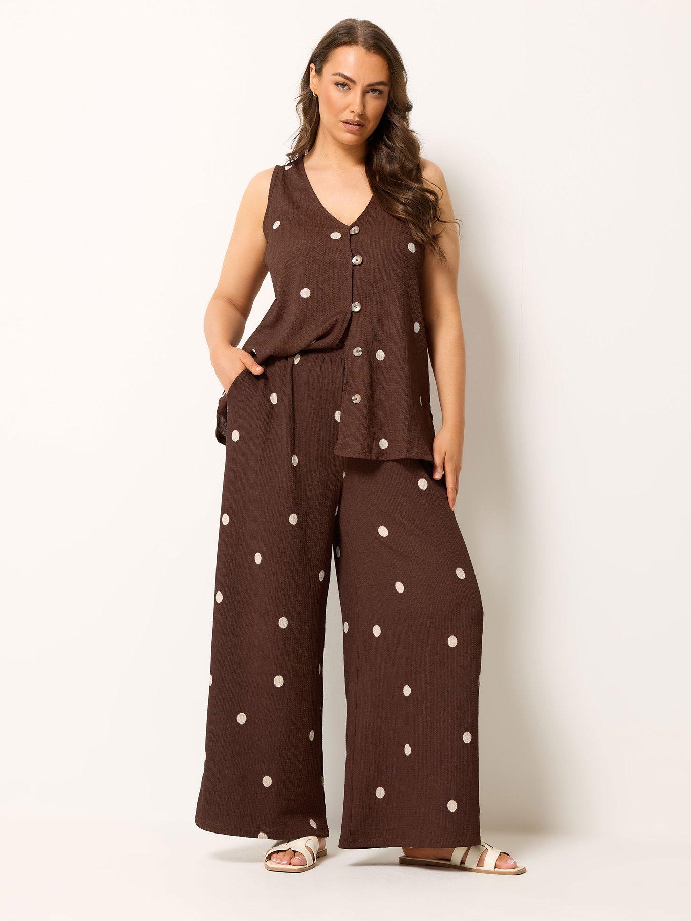 Image 3 of 4 of Yours Curve Jersey Gingham Culotte - Brown