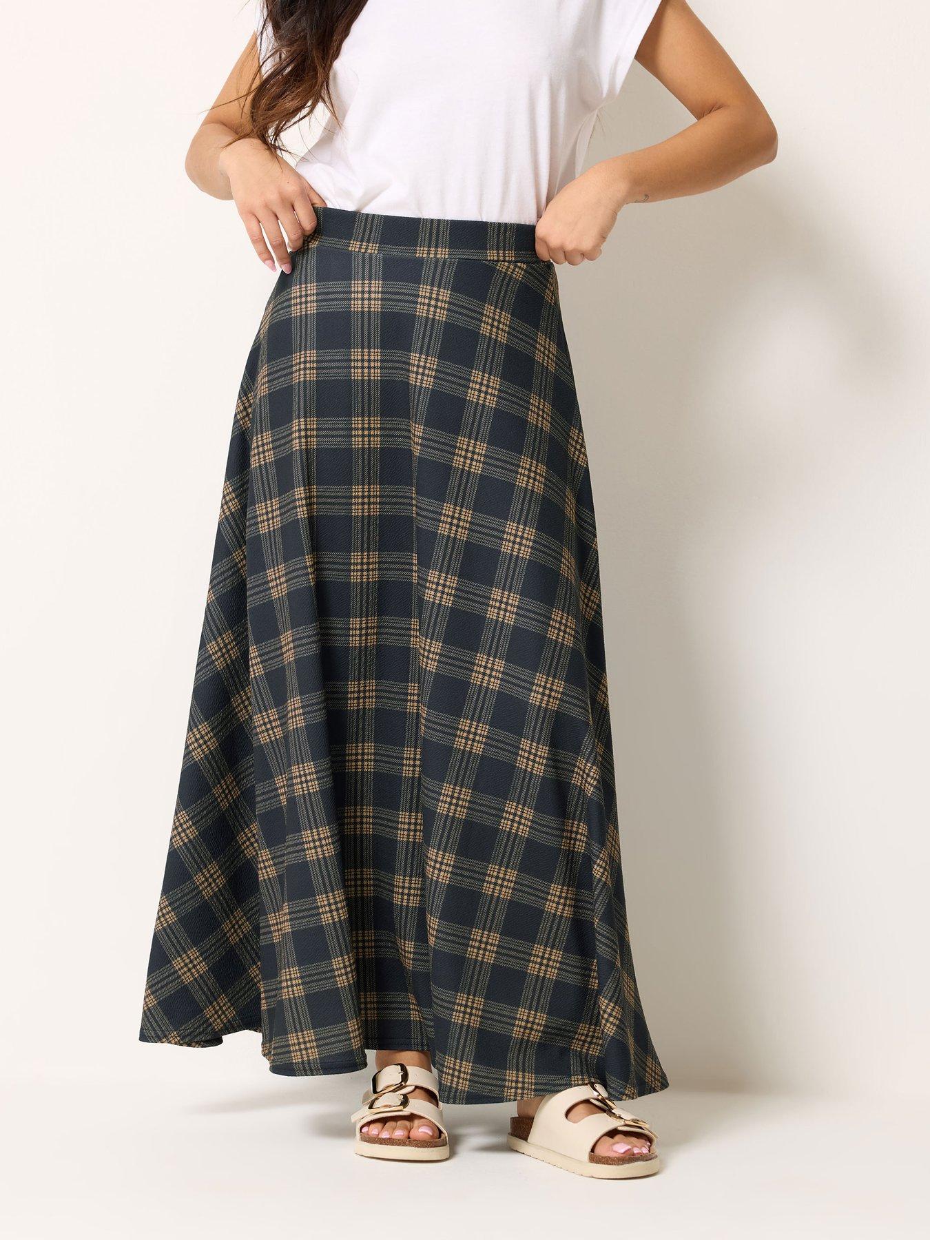 PixieGirl Petite Check Maxi Skirt - Brown