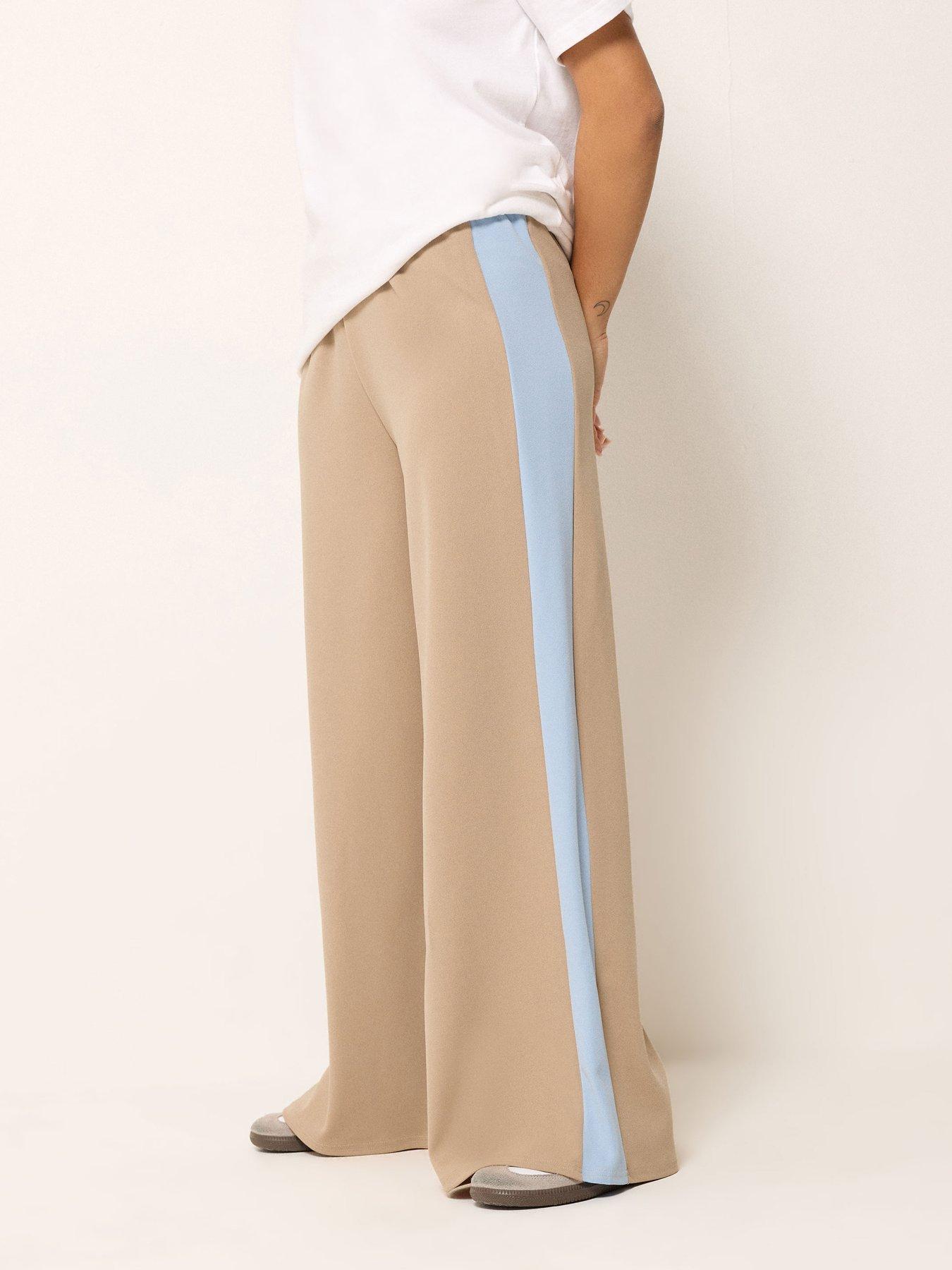PixieGirl Petite Stripe Wide Leg Scuba Trousers - Cream