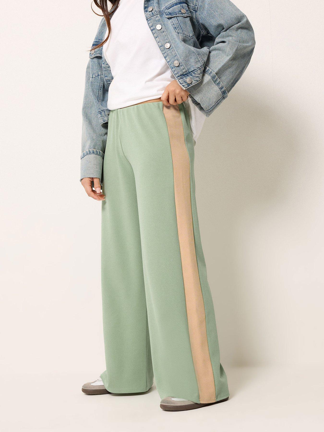Image 3 of 4 of PixieGirl Petite Stripe Wide Leg Scuba Trousers