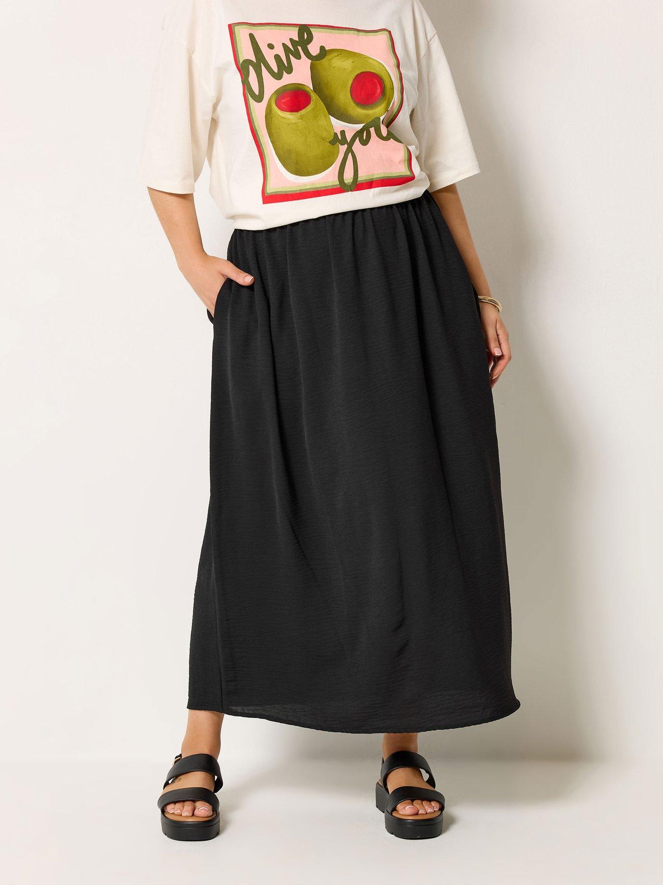 Yours Curve Airflow Midi Skirt - Black