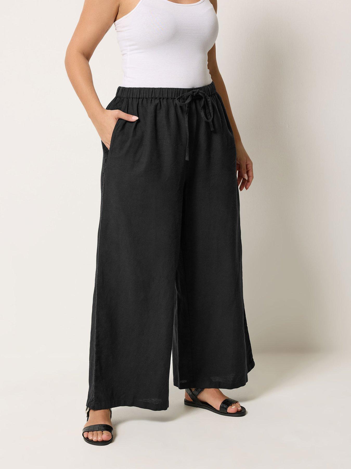 Yours Curve Shirred Waist Wide Leg Trouser 28"