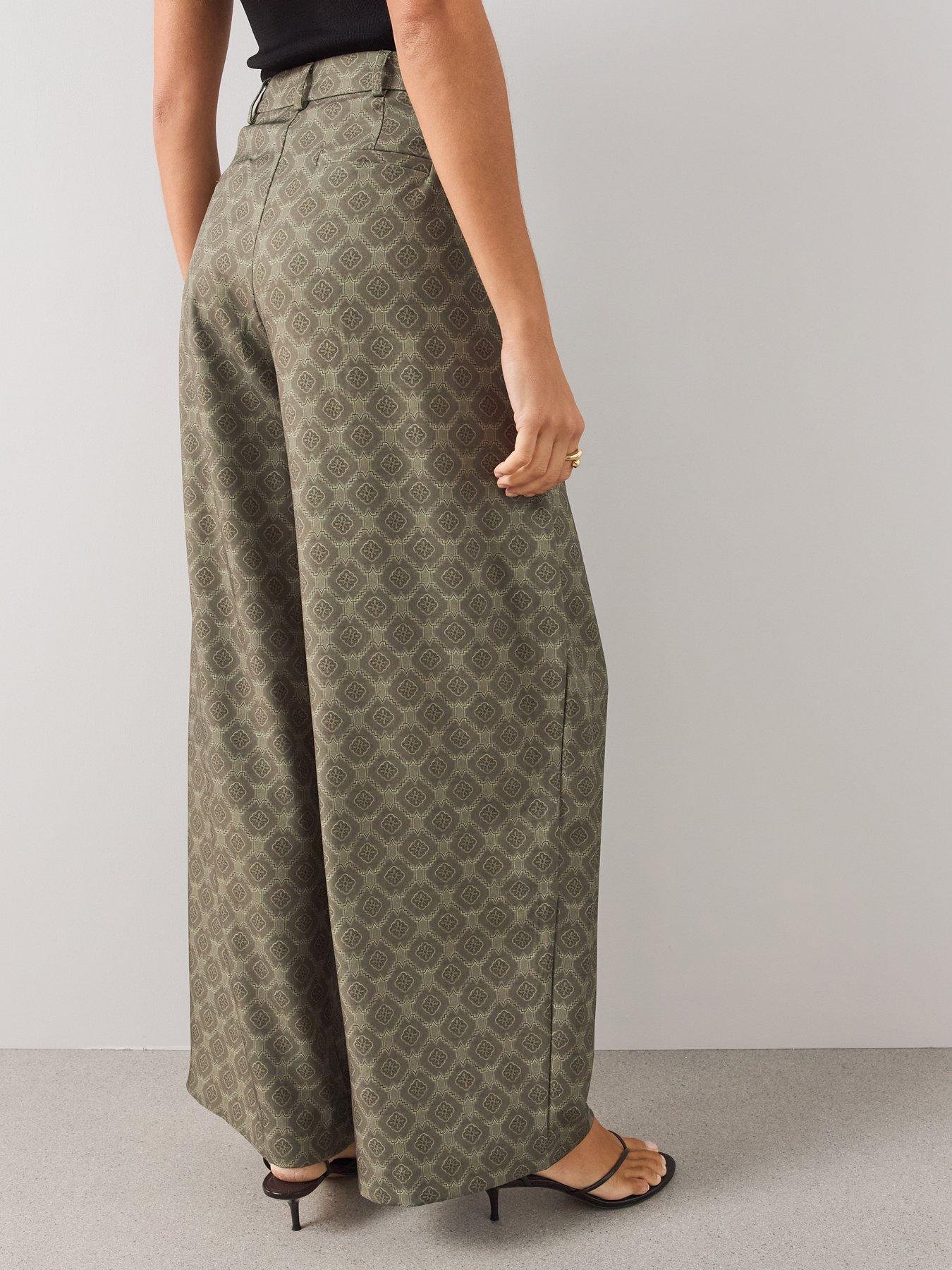 Image 2 of 7 of The Very Collection The Very Collection Womens Printed Wide Leg Co-Ord Trousers - Green