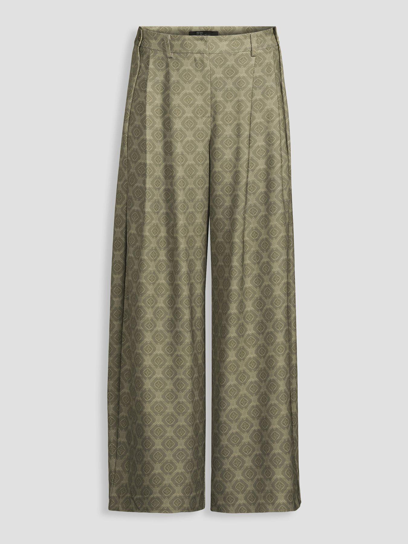 Image 7 of 7 of The Very Collection The Very Collection Womens Printed Wide Leg Co-Ord Trousers - Green
