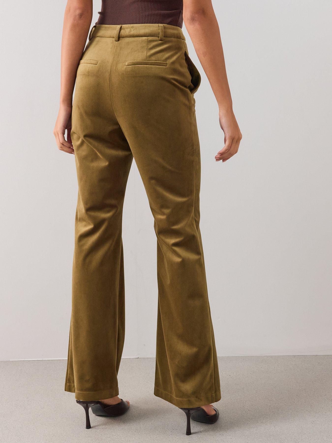 Image 2 of 7 of The Very Collection Womens Wide Leg &nbsp;Velvet Trousers - Olive