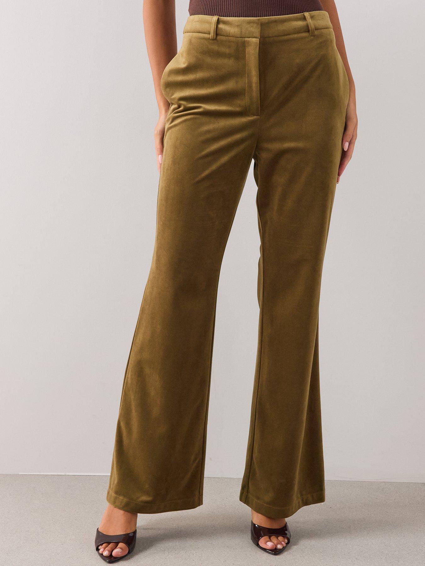 Image 4 of 7 of The Very Collection Womens Wide Leg &nbsp;Velvet Trousers - Olive